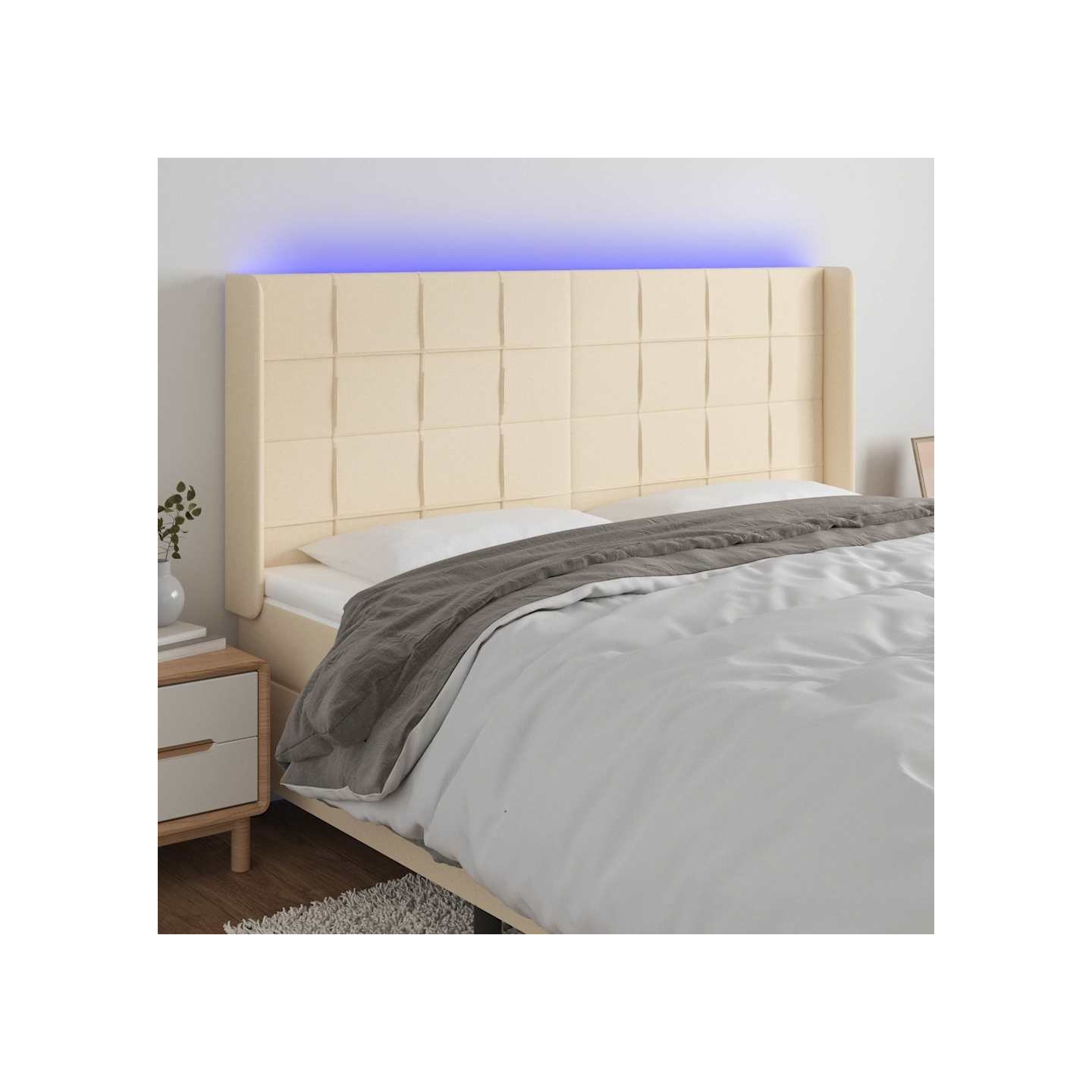 Tête de lit à LED Crème 183x16x118/128 cm Tissu