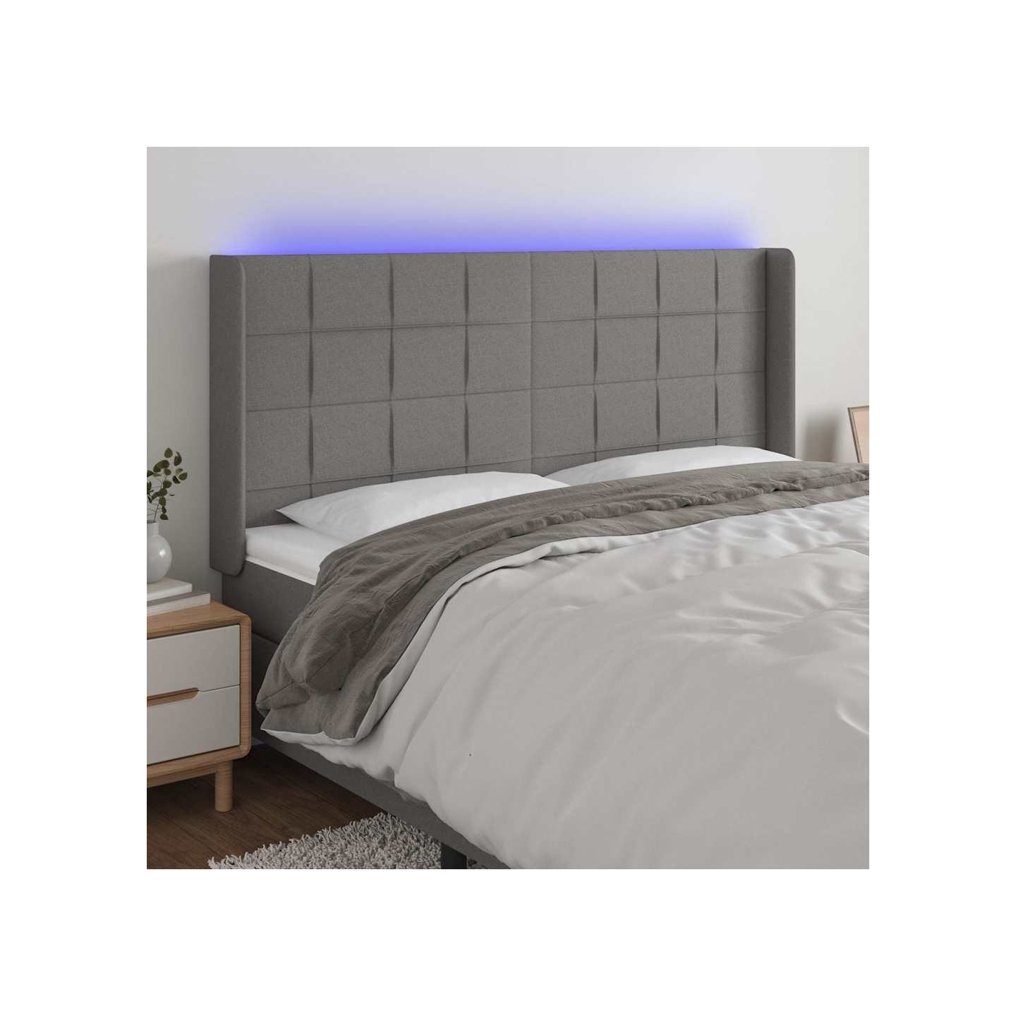 Tête de lit à LED Gris foncé 203x16x118/128 cm Tissu