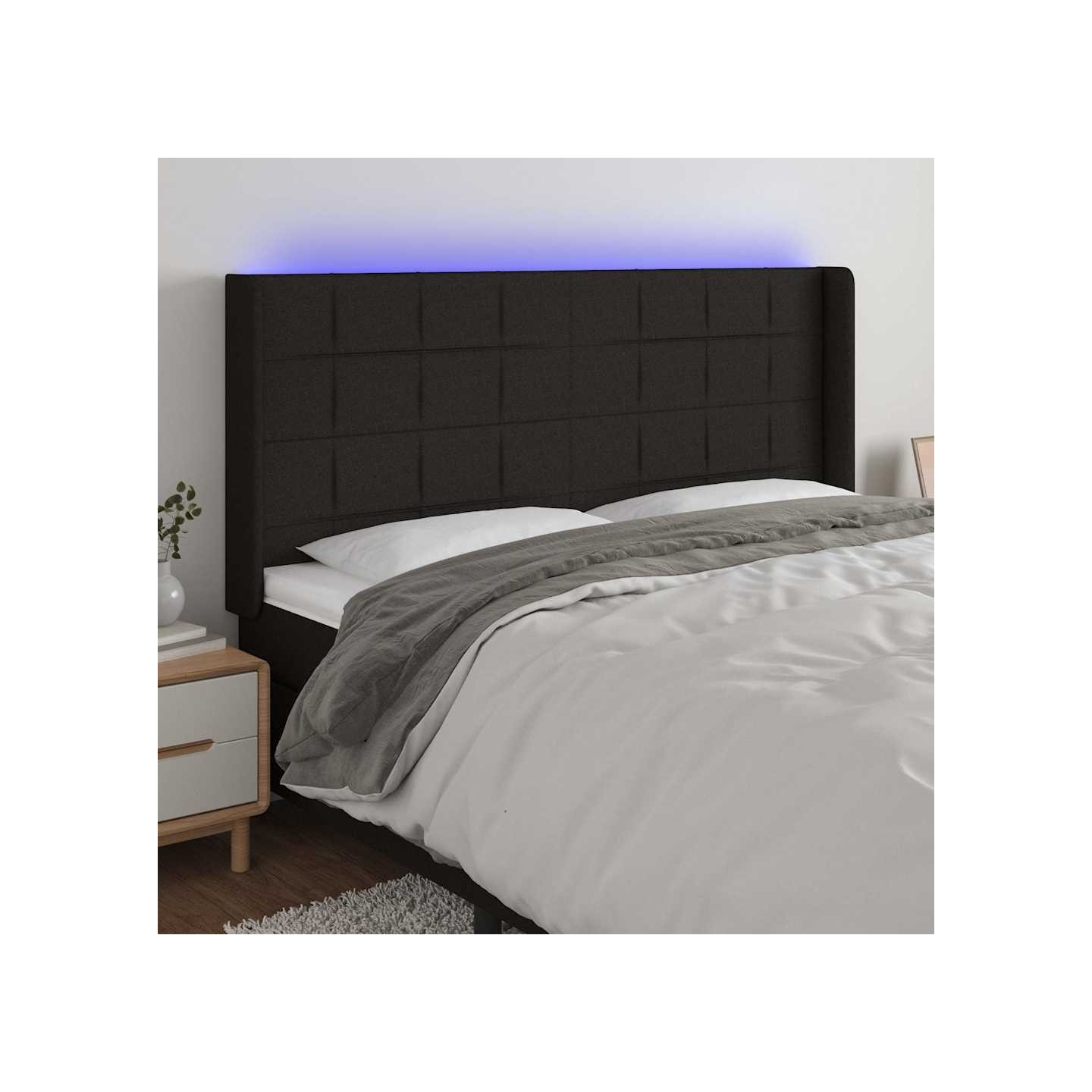 Tête de lit à LED Noir 203x16x118/128 cm Tissu