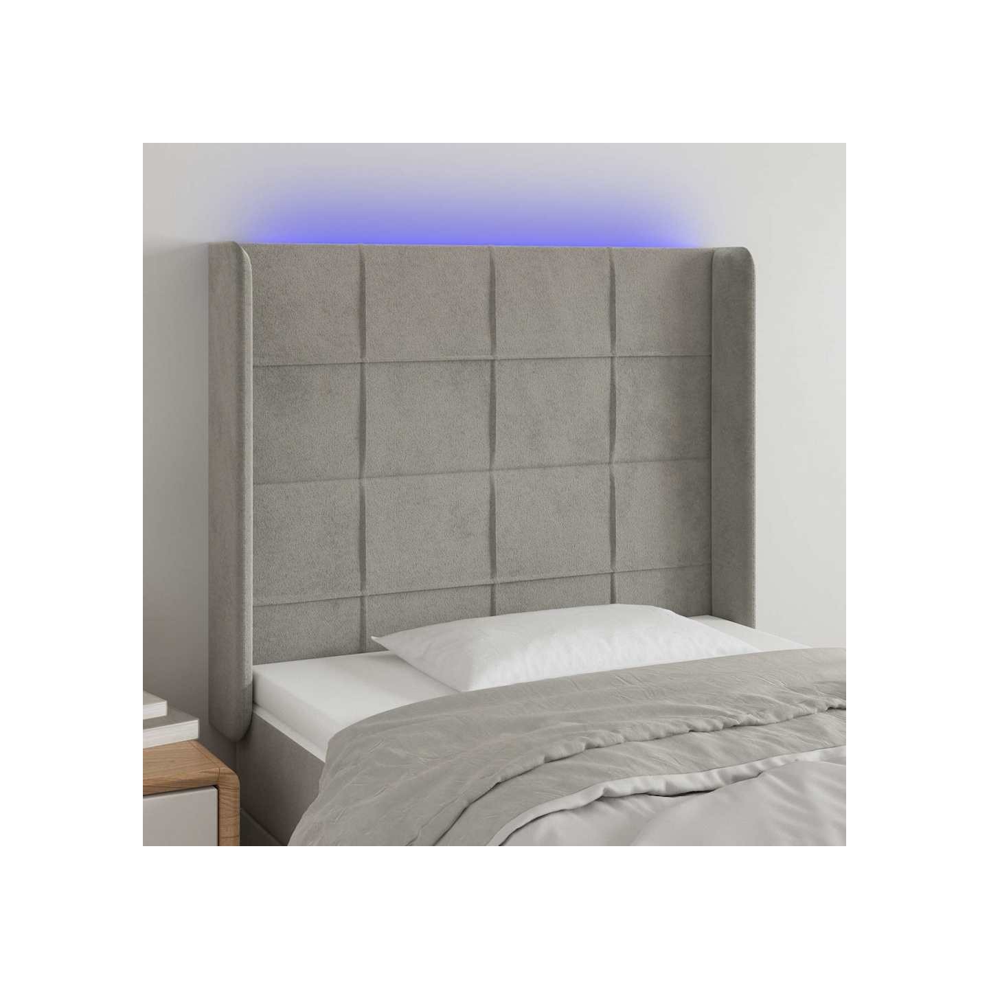Tête de lit à LED Gris clair 103x16x118/128 cm Velours