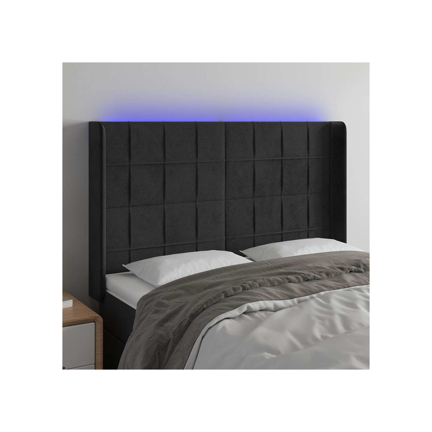 Tête de lit à LED Noir 147x16x118/128 cm Velours