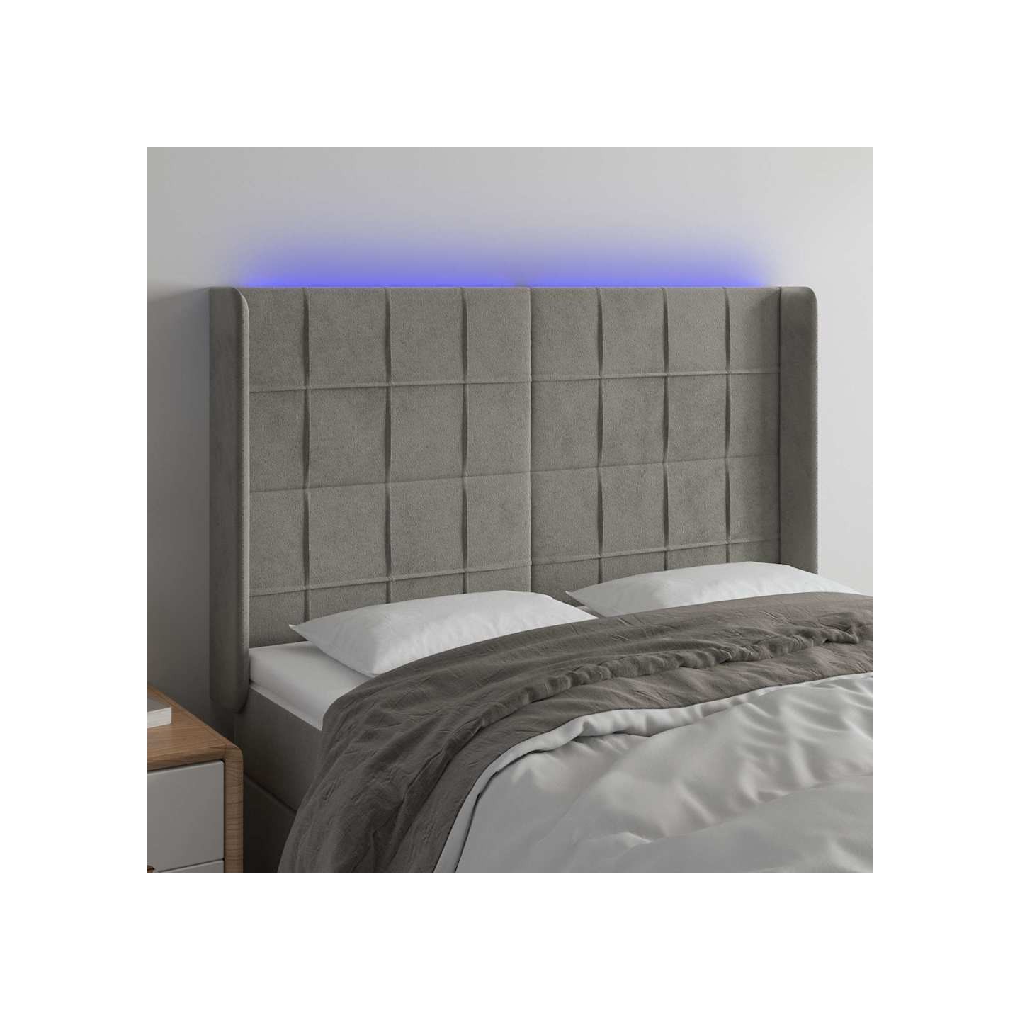 Tête de lit à LED Gris clair 147x16x118/128 cm Velours