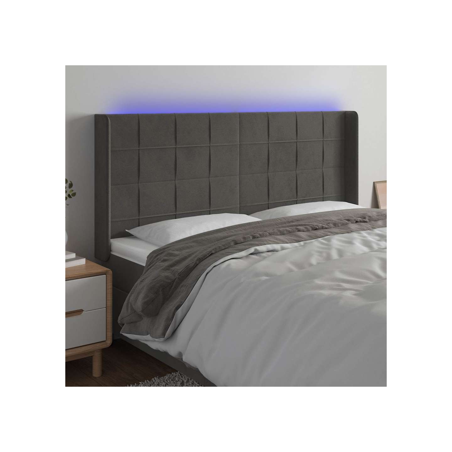 Tête de lit à LED Gris foncé 163x16x118/128 cm Velours
