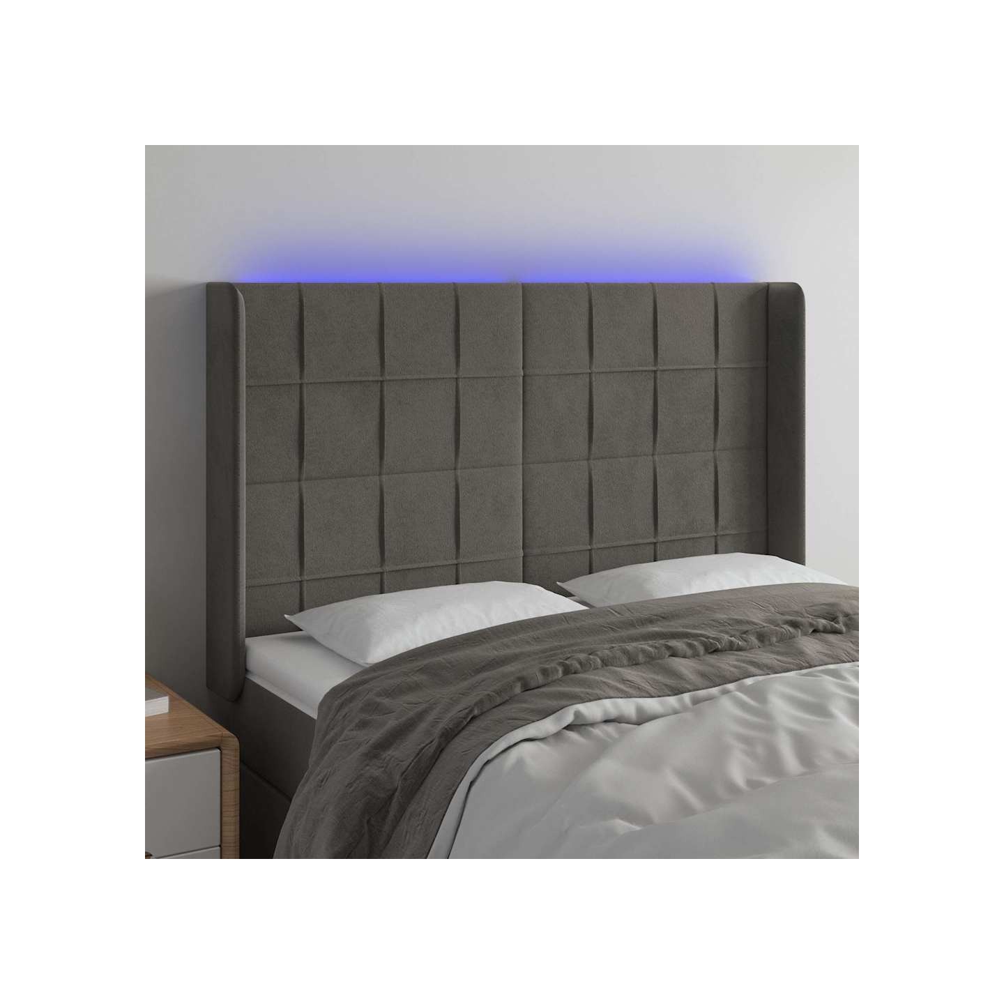 Tête de lit à LED Gris foncé 147x16x118/128 cm Velours