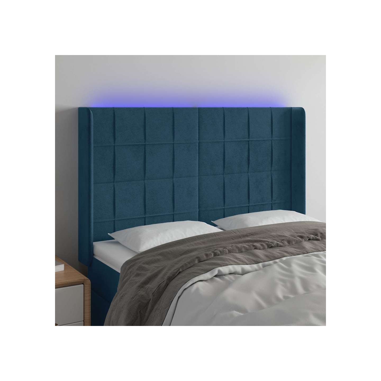 Tête de lit à LED Bleu foncé 147x16x118/128 cm Velours