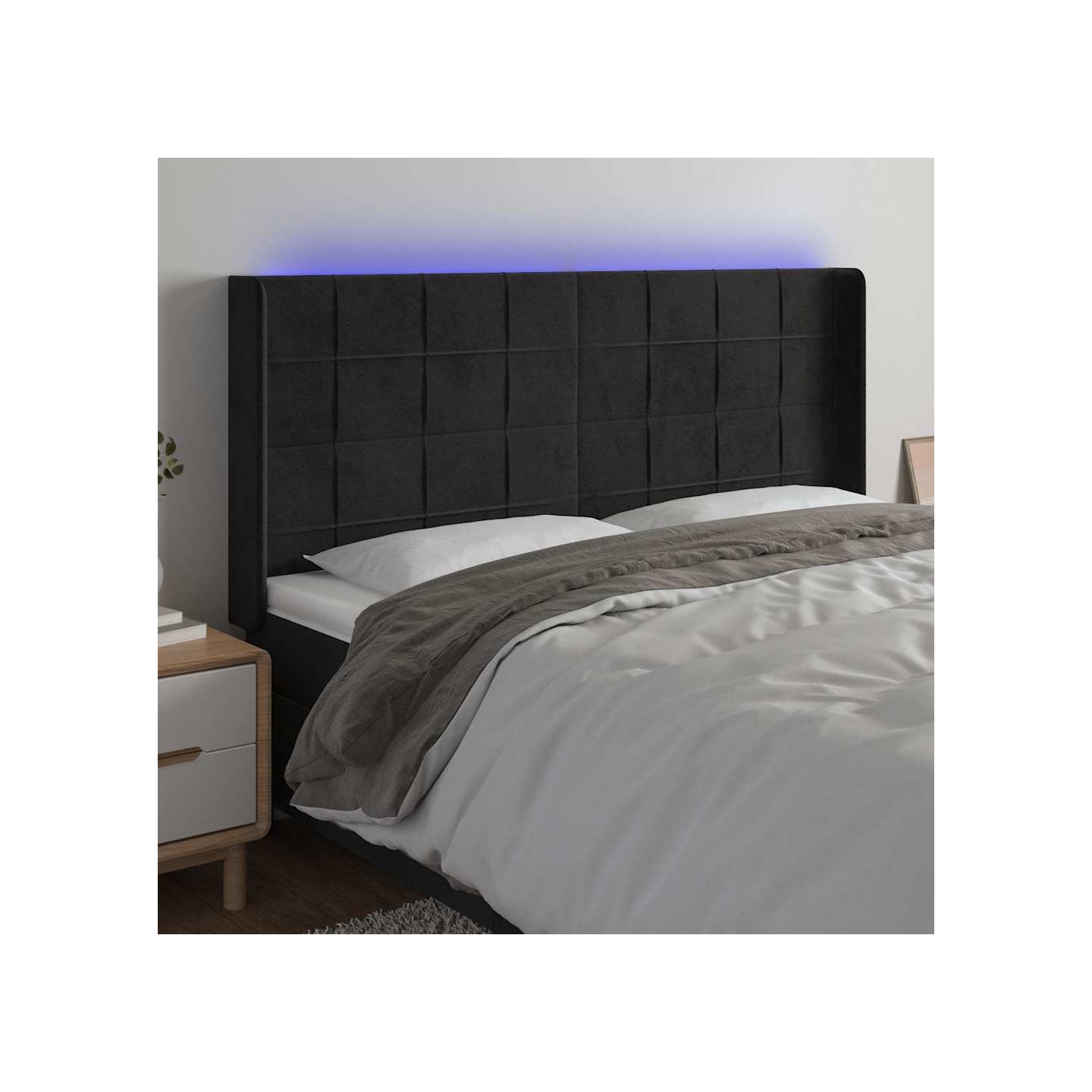 Tête de lit à LED Noir 183x16x118/128 cm Velours