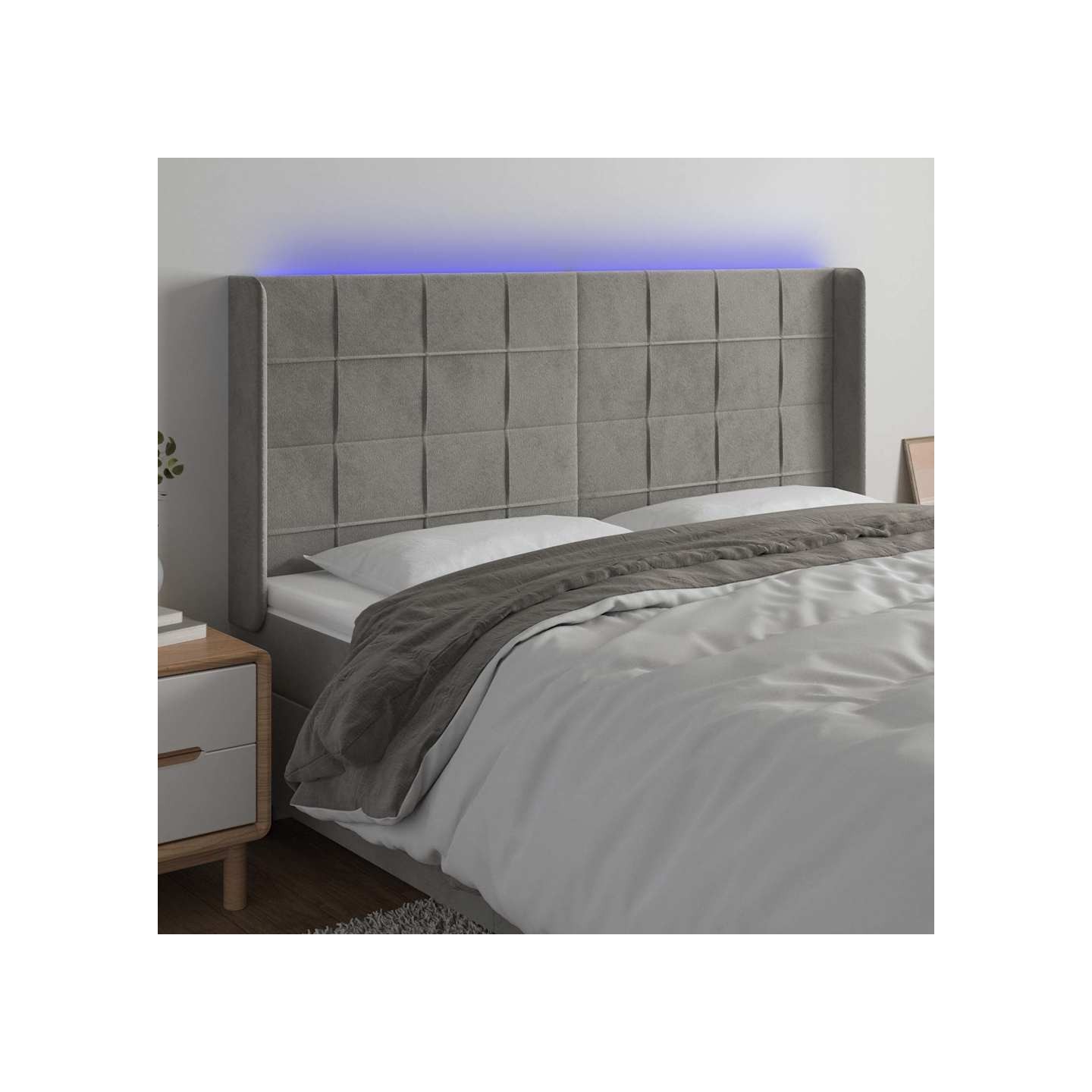 Tête de lit à LED Gris clair 163x16x118/128 cm Velours