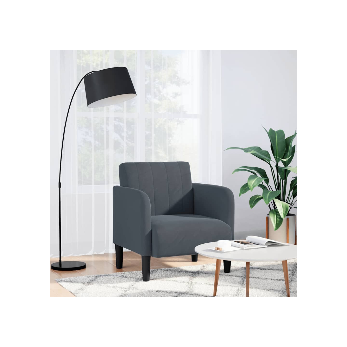 Fauteuil avec accoudoirs gris foncé 54 cm velours