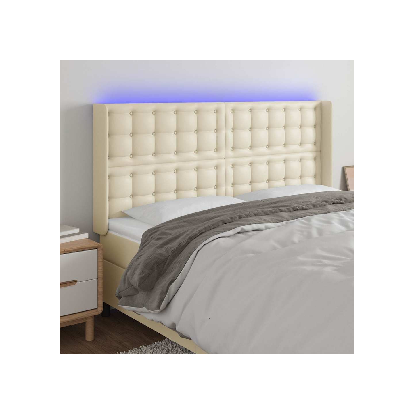 Tête de lit à LED Crème 163x16x118/128 cm Similicuir