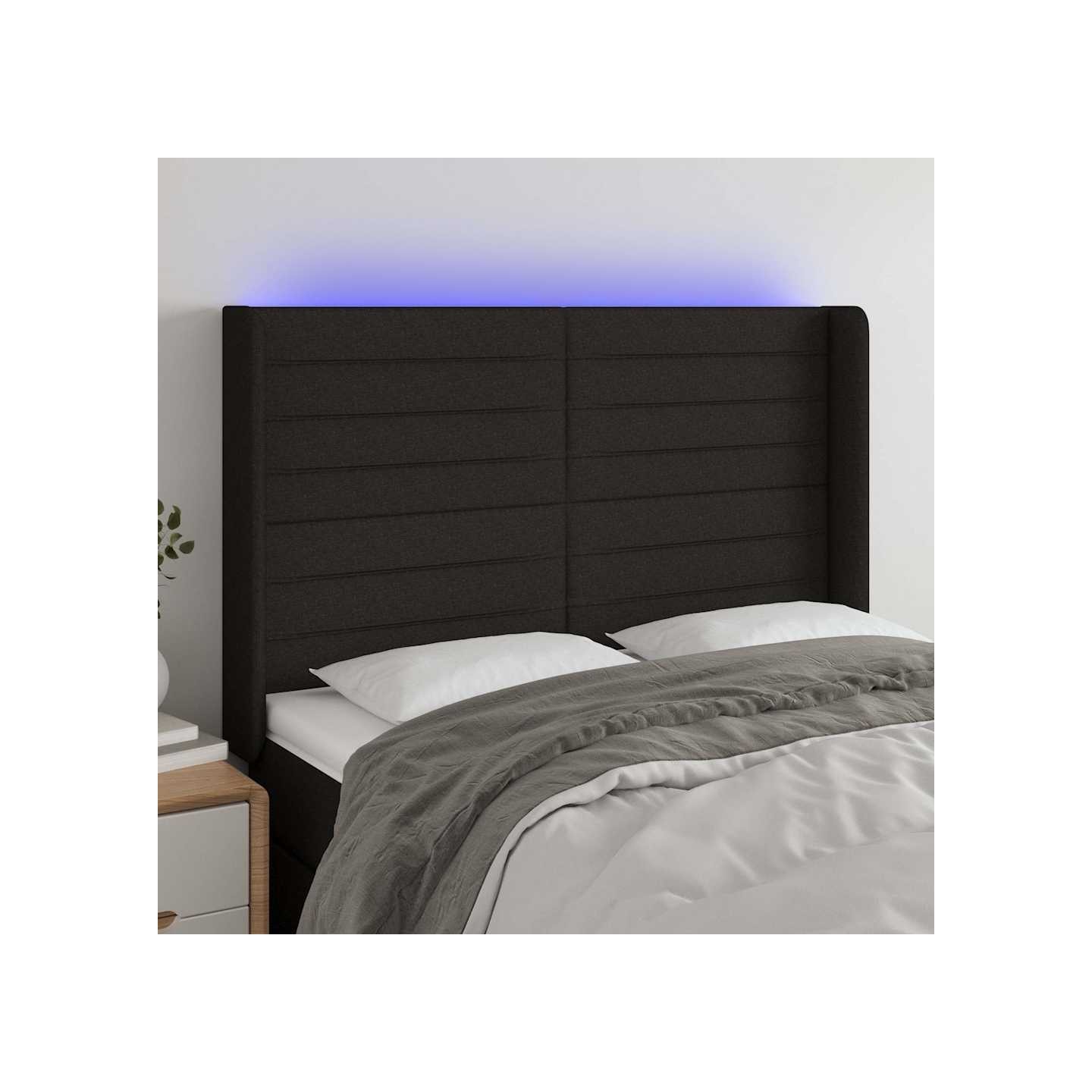 Tête de lit à LED Noir 147x16x118/128 cm Tissu