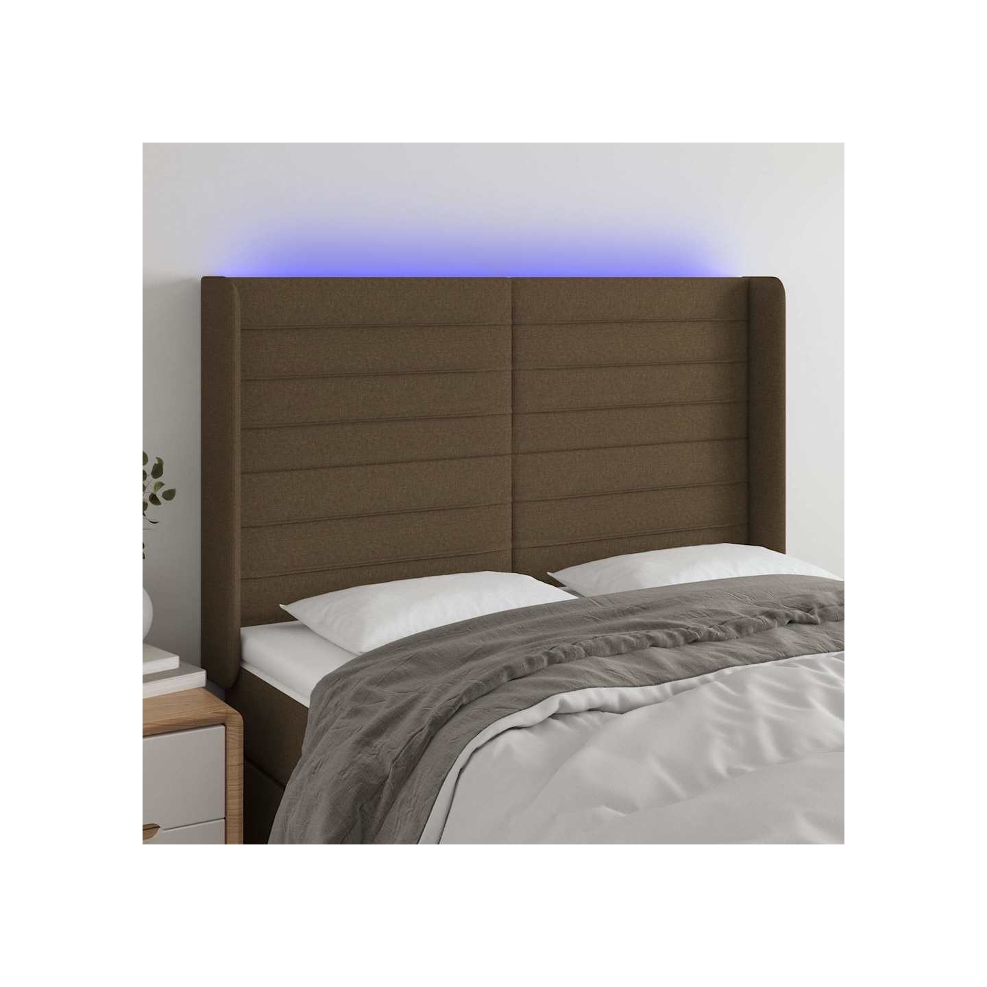 Tête de lit à LED Marron foncé 147x16x118/128 cm Tissu