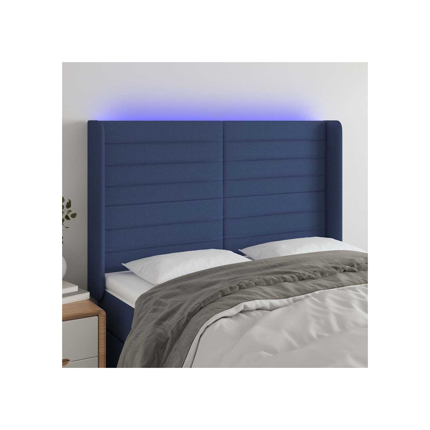 Tête de lit à LED Bleu 147x16x118/128 cm Tissu