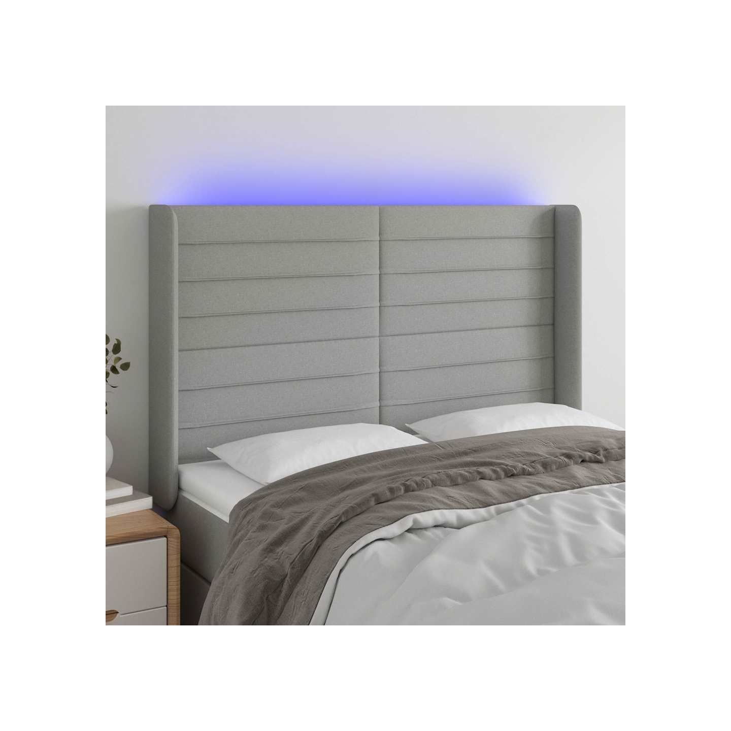 Tête de lit à LED Gris clair 147x16x118/128 cm Tissu