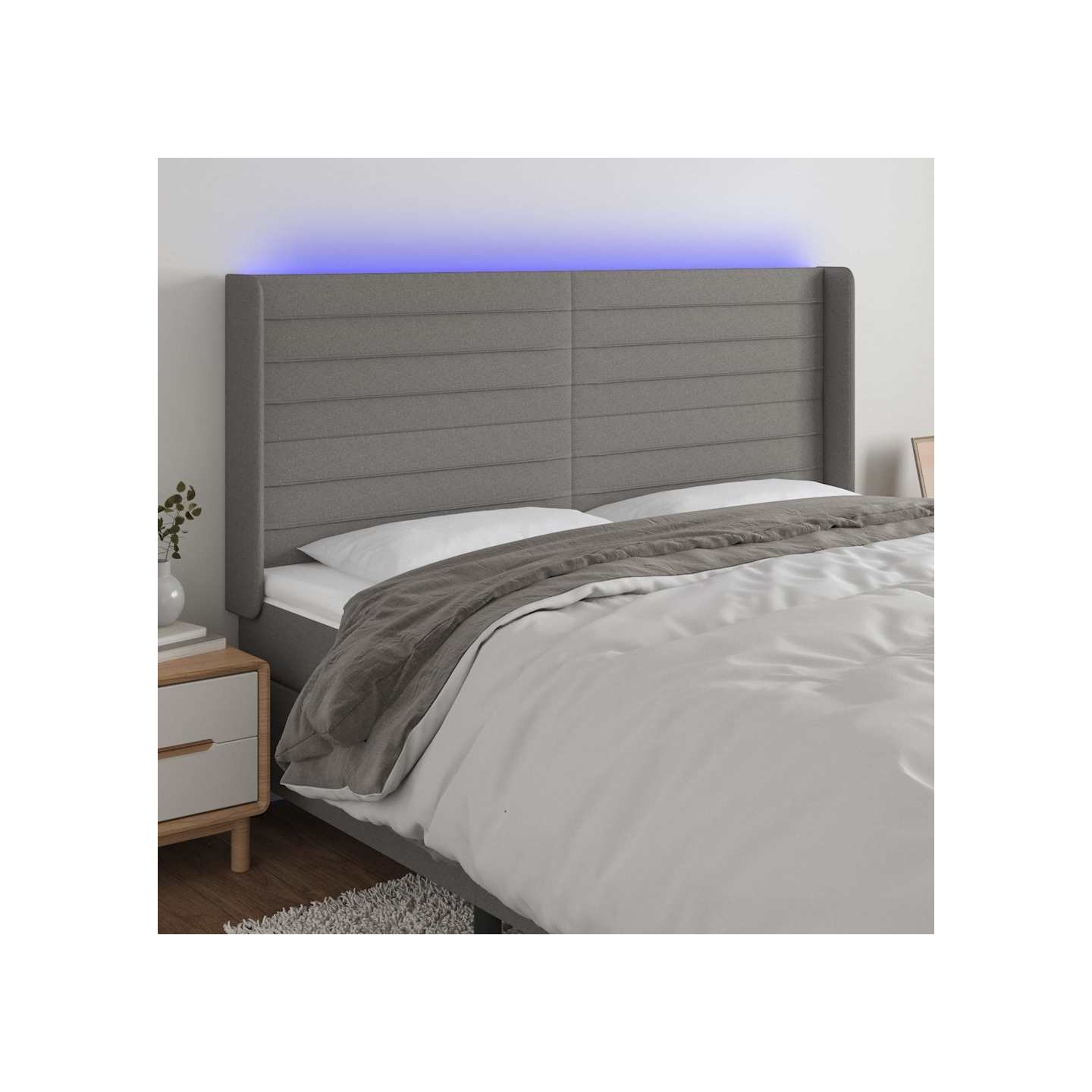 Tête de lit à LED Gris foncé 163x16x118/128 cm Tissu