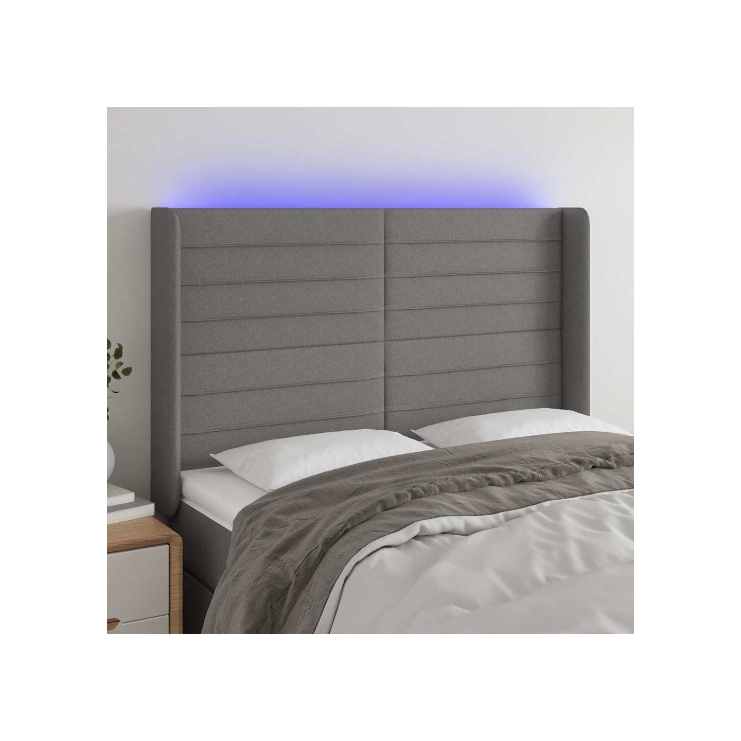 Tête de lit à LED Gris foncé 147x16x118/128 cm Tissu