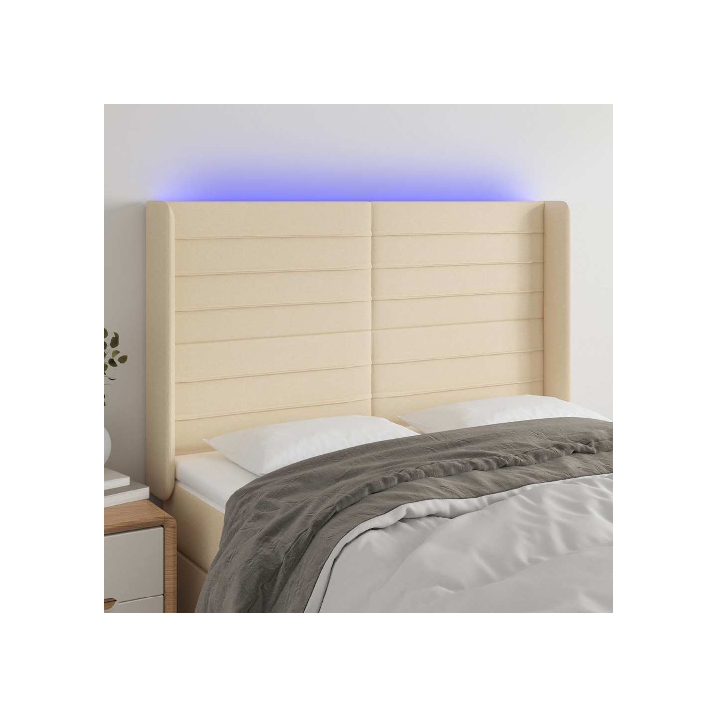 Tête de lit à LED Crème 147x16x118/128 cm Tissu