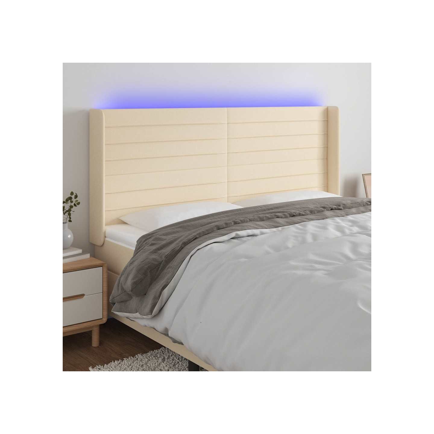 Tête de lit à LED Crème 163x16x118/128 cm Tissu