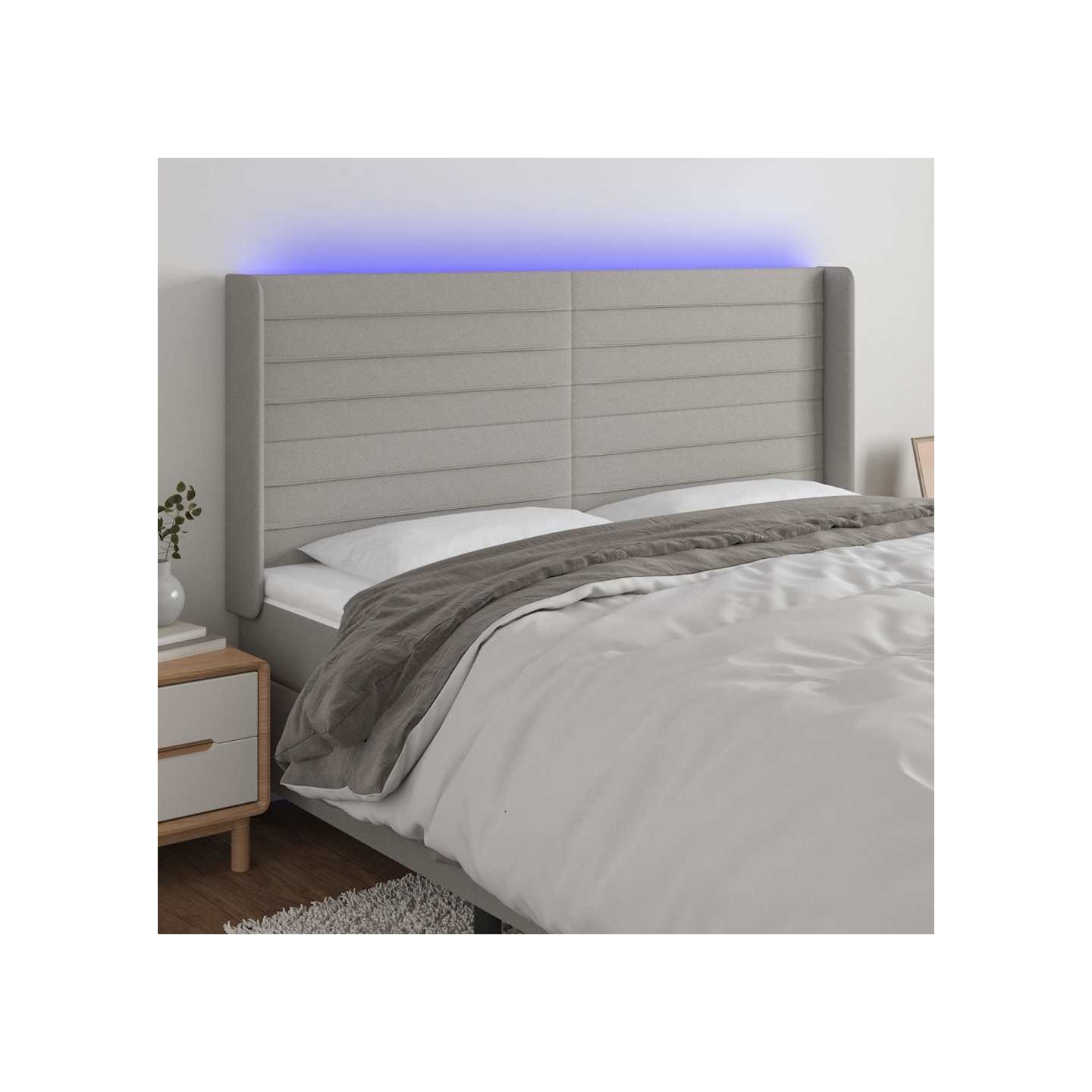 Tête de lit à LED Gris clair 183x16x118/128 cm Tissu