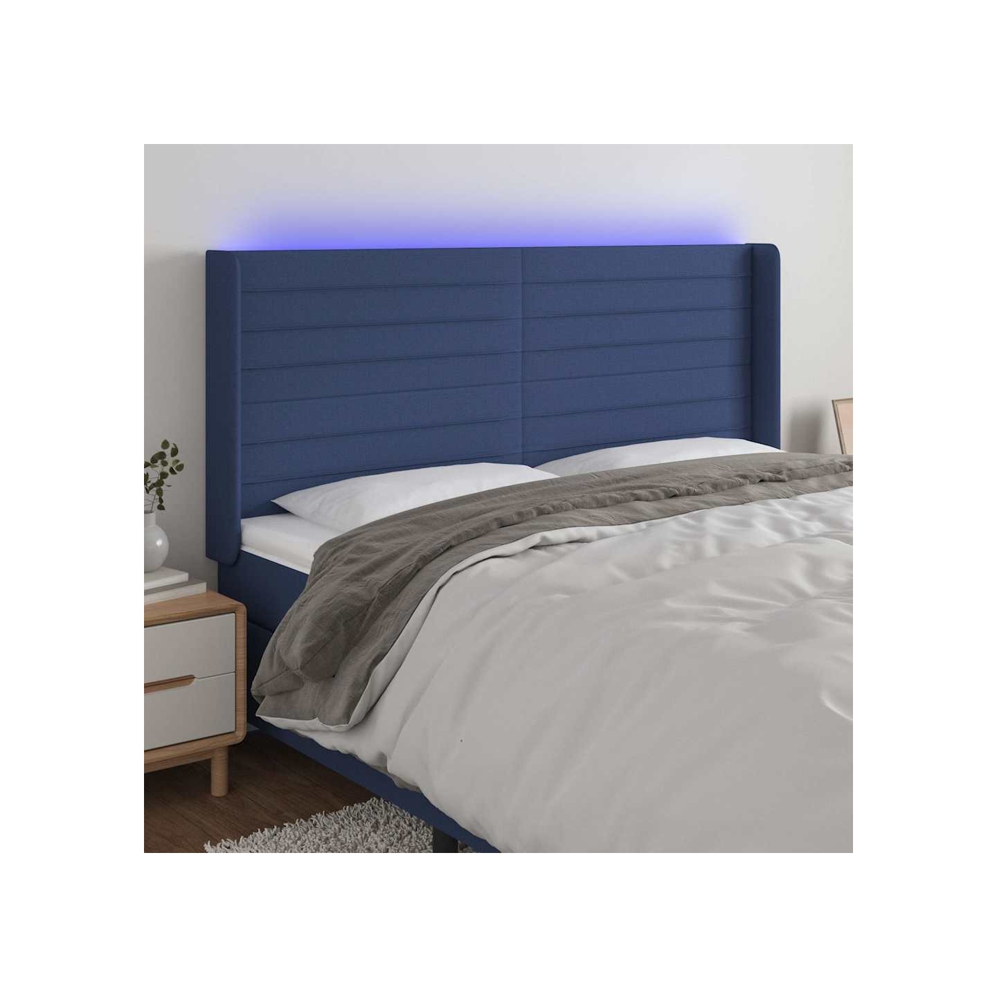 Tête de lit à LED Bleu 183x16x118/128 cm Tissu
