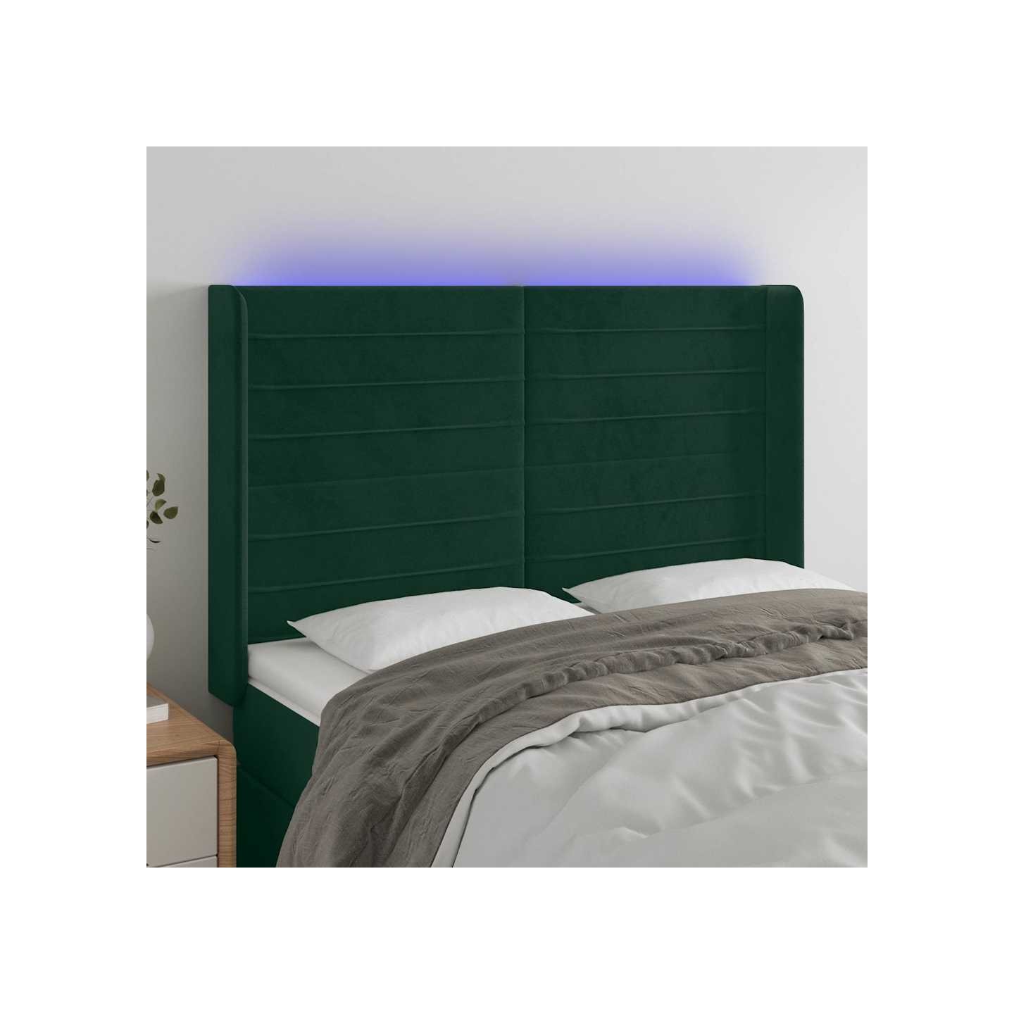 Tête de lit à LED Vert foncé 147x16x118/128 cm Velours