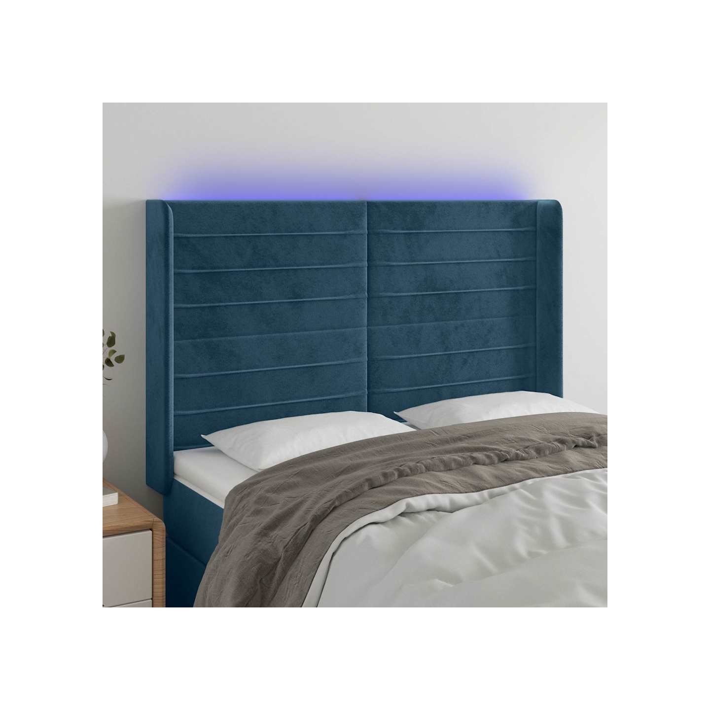 Tête de lit à LED Bleu foncé 147x16x118/128 cm Velours