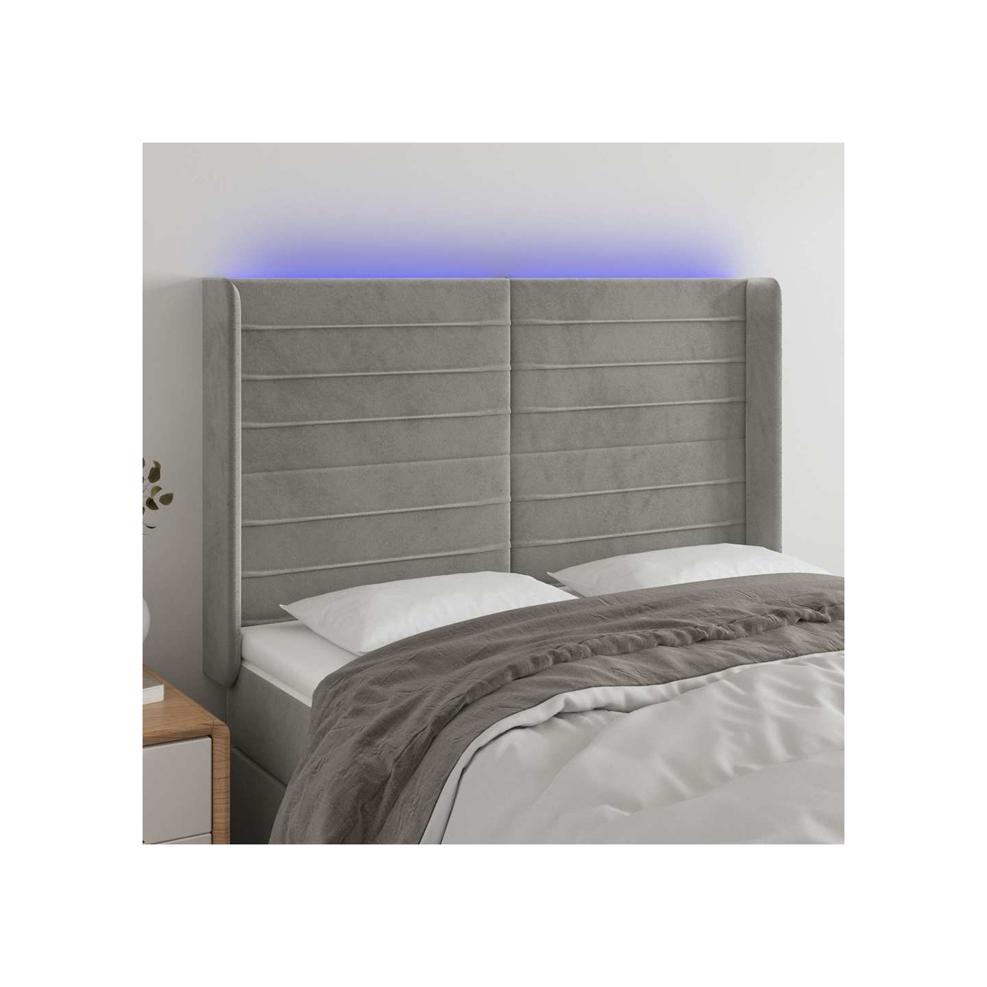 Tête de lit à LED Gris clair 147x16x118/128 cm Velours