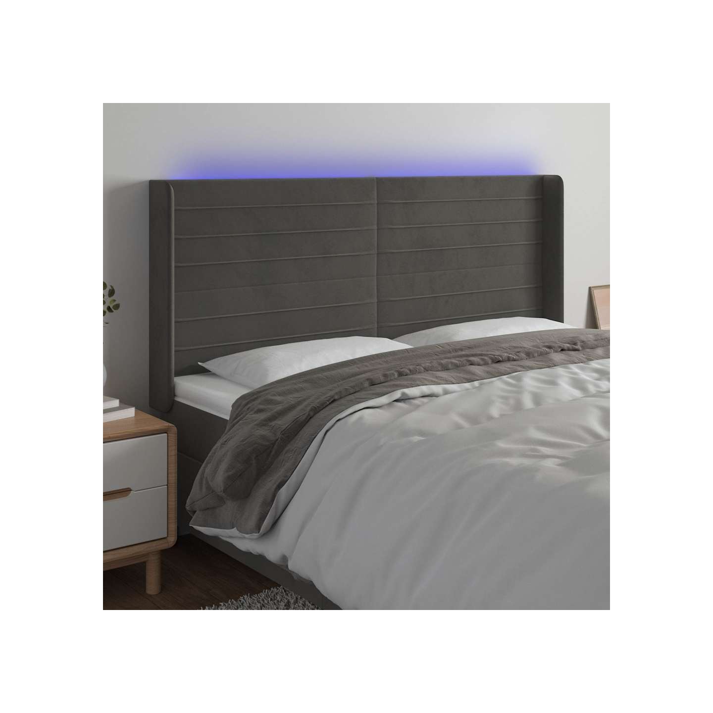 Tête de lit à LED Gris foncé 203x16x118/128 cm Velours