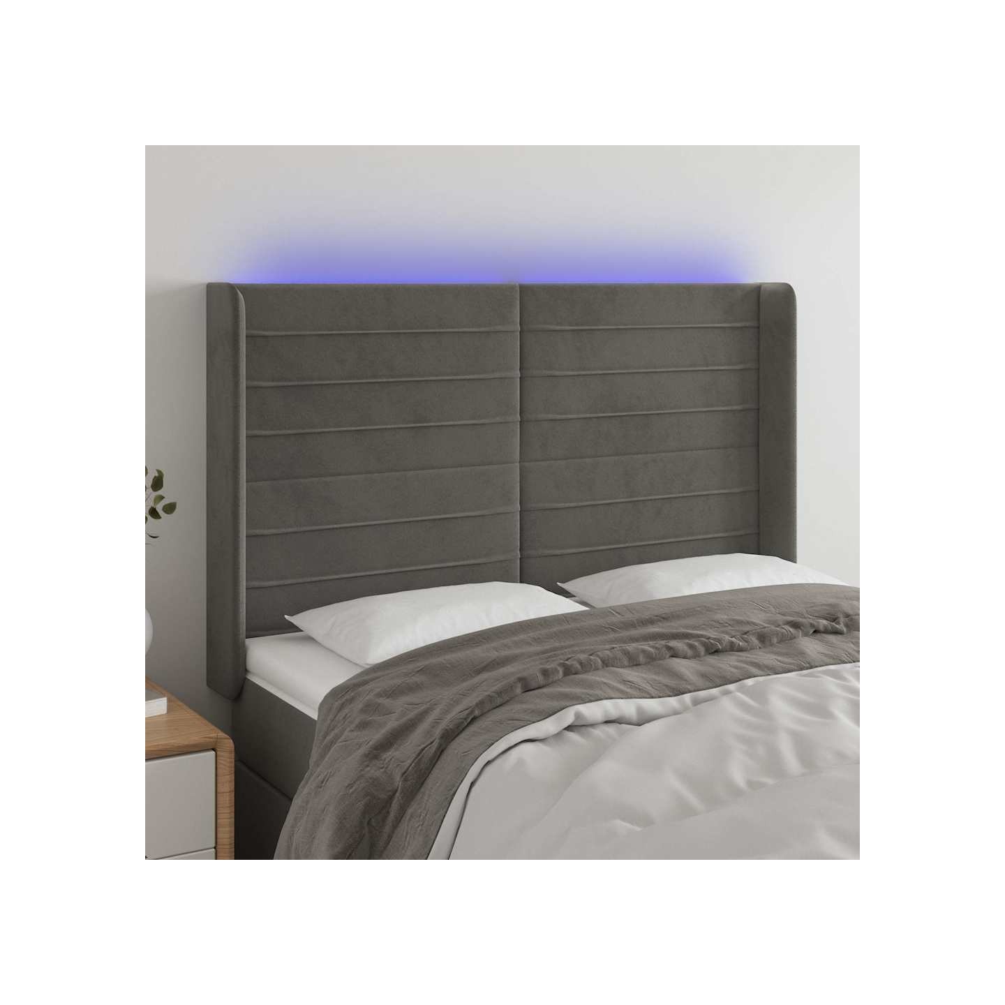 Tête de lit à LED Gris foncé 147x16x118/128 cm Velours