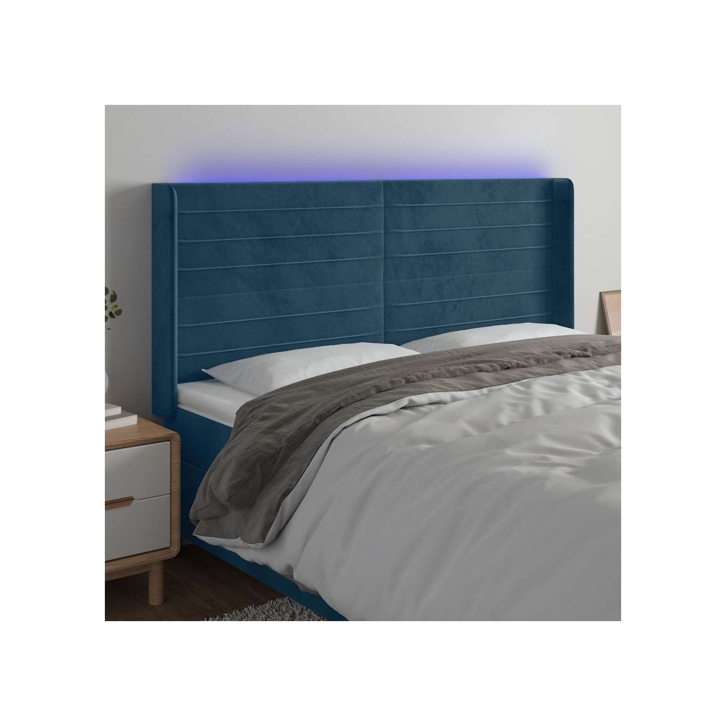 Tête de lit à LED Bleu foncé 183x16x118/128 cm Velours