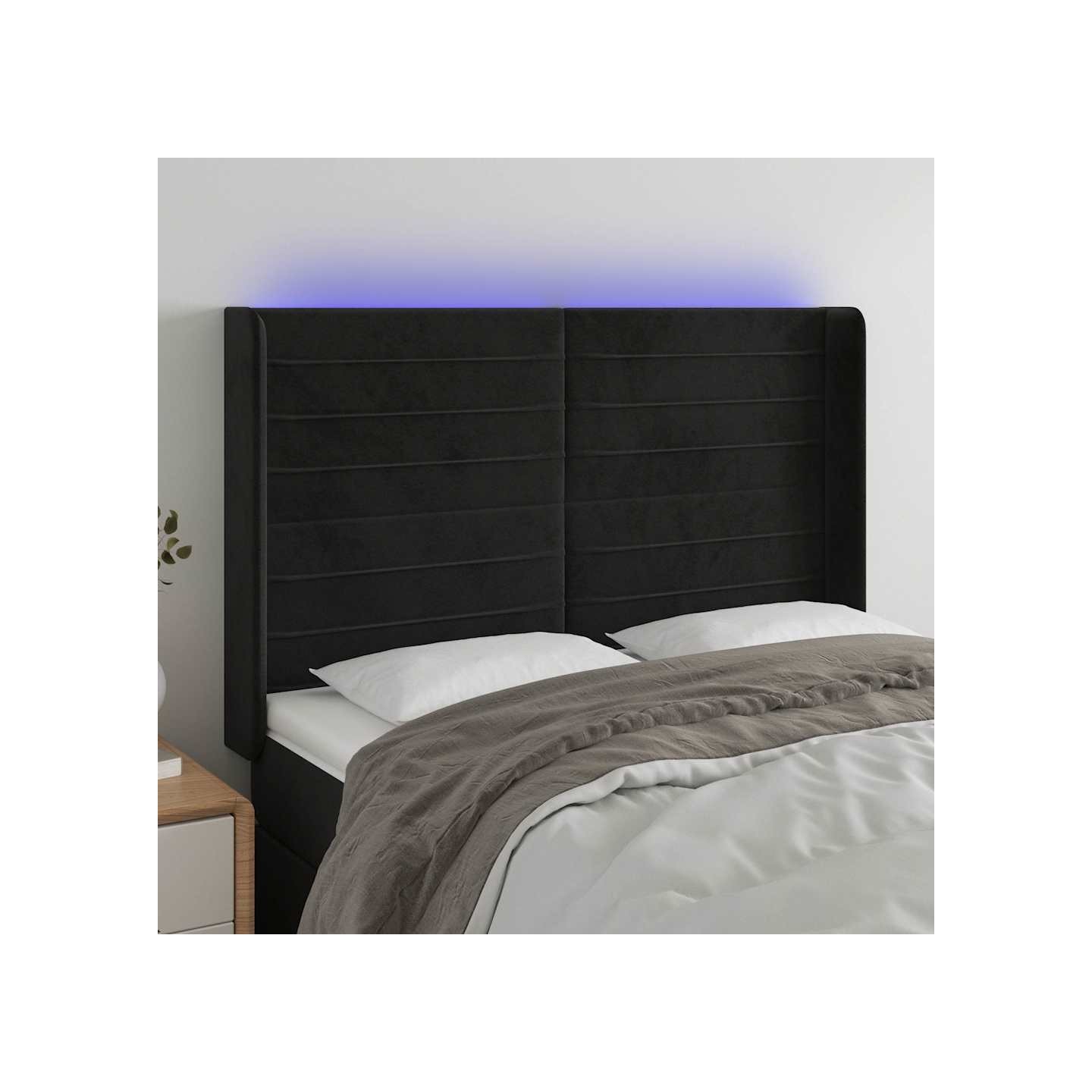 Tête de lit à LED Noir 147x16x118/128 cm Velours