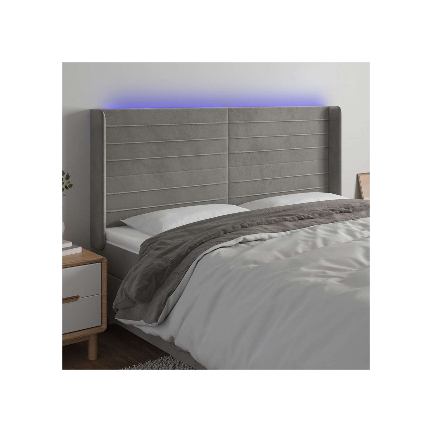 Tête de lit à LED Gris clair 183x16x118/128 cm Velours