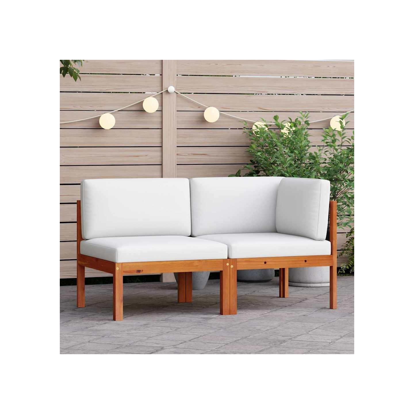 Salon de jardin 2 pièces avec coussins en bois d'acacia et corde