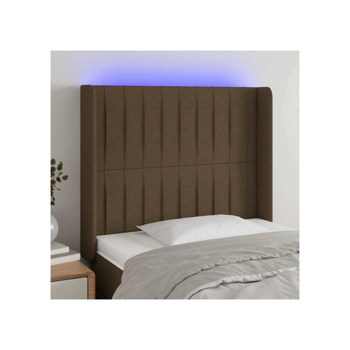 Tête de lit à LED Marron foncé 83x16x118/128 cm Tissu