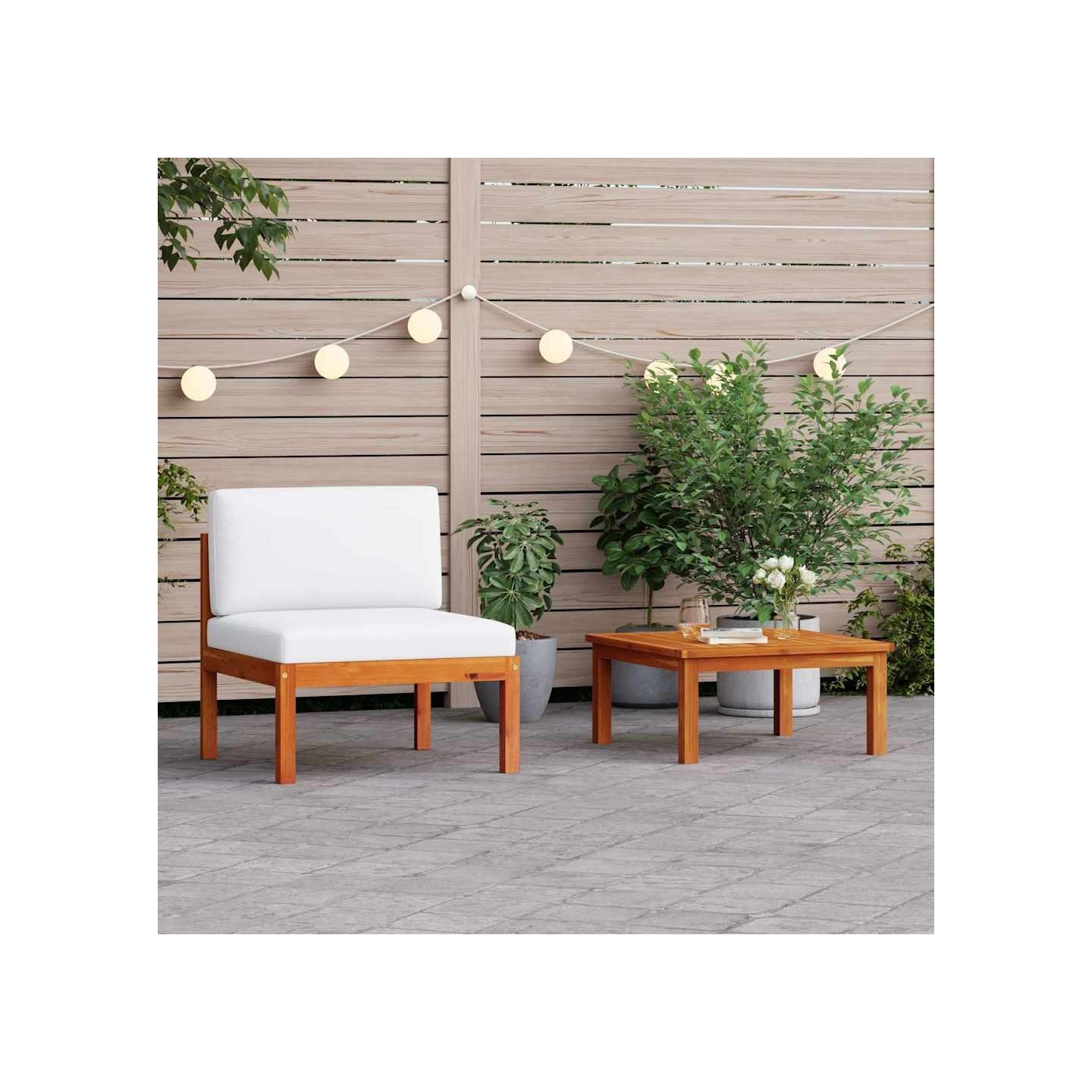 Salon de jardin 2 pièces avec coussins en bois d'acacia et corde