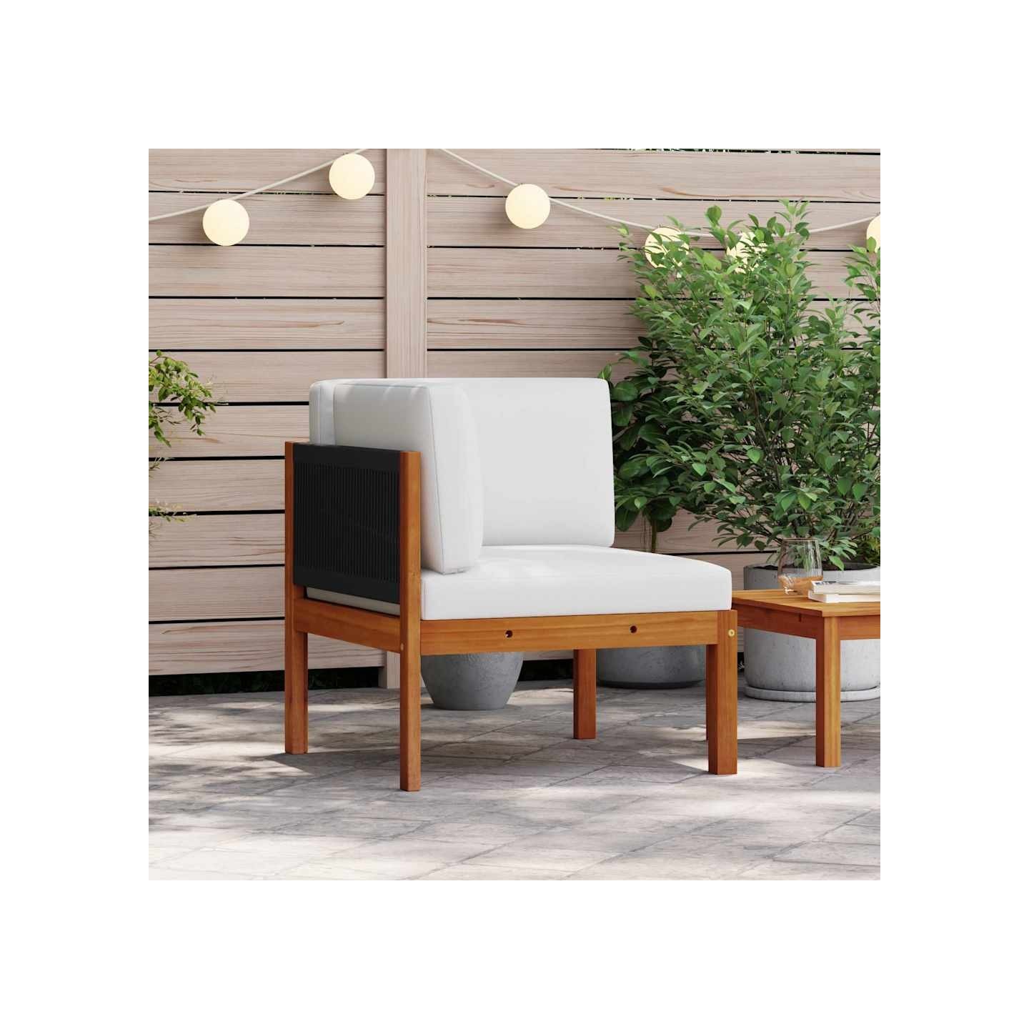 Canapé d'angle de jardin avec coussins en bois d'acacia et corde