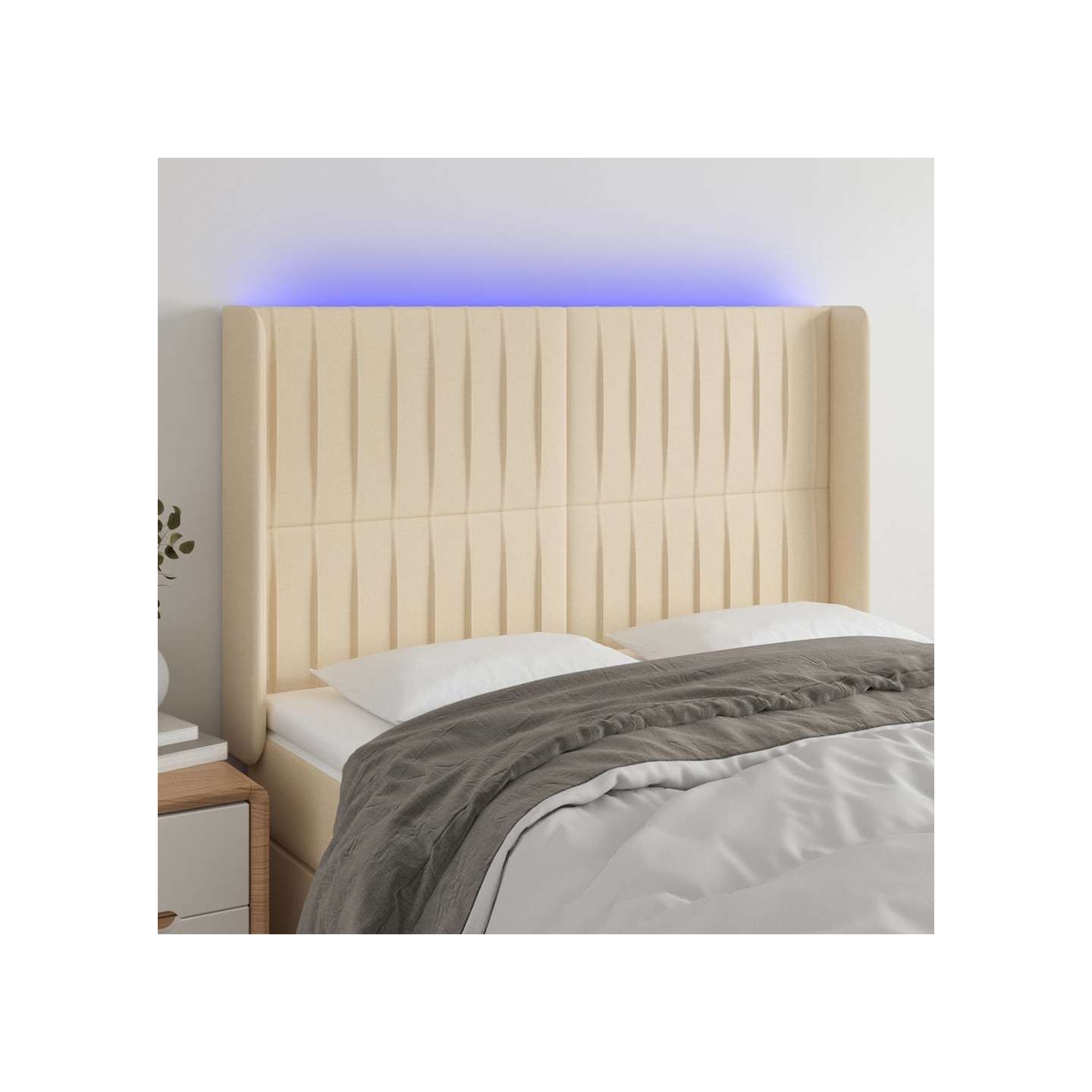 Tête de lit à LED Crème 147x16x118/128 cm Tissu