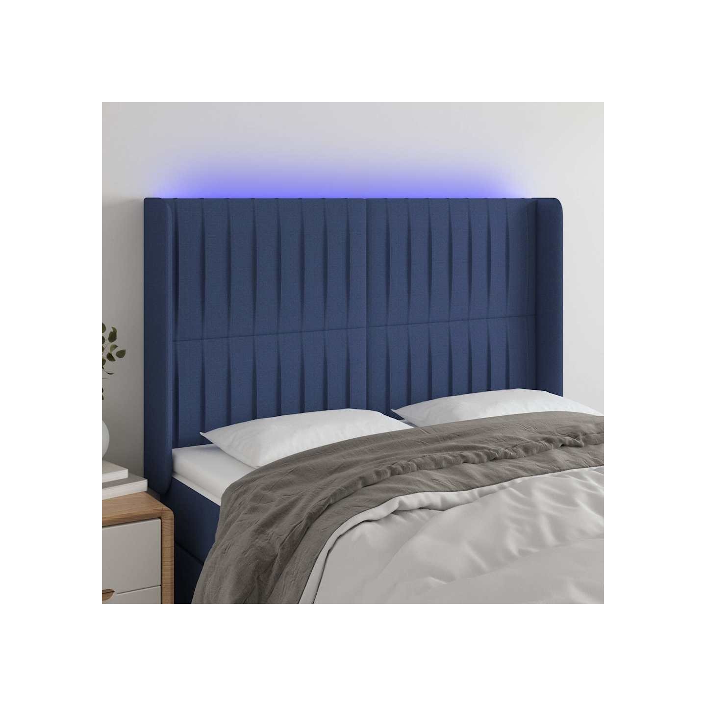 Tête de lit à LED Bleu 147x16x118/128 cm Tissu