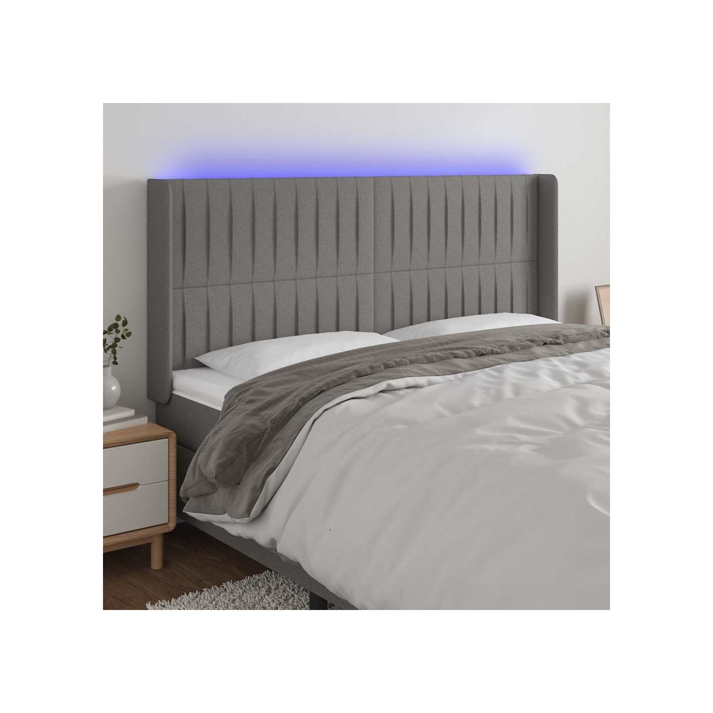 Tête de lit à LED Gris foncé 183x16x118/128 cm Tissu