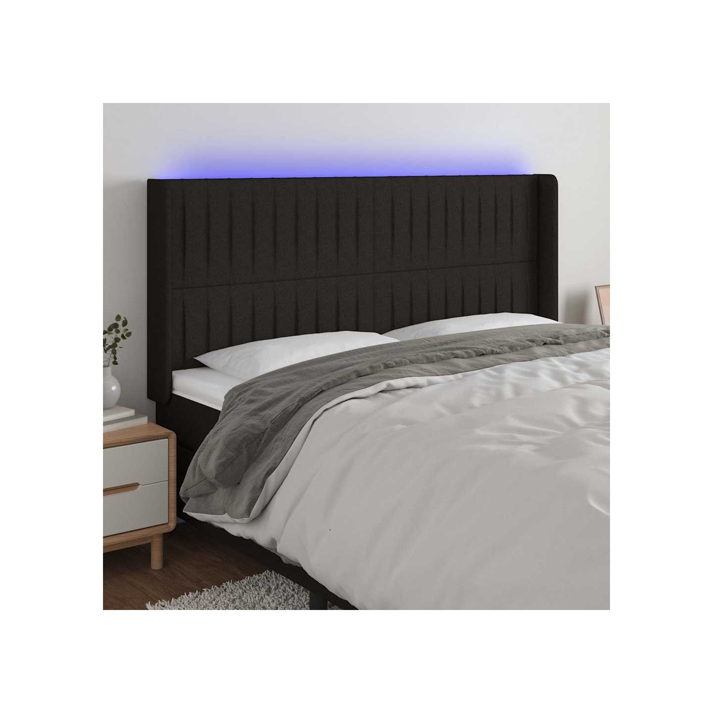 Tête de lit à LED Noir 163x16x118/128 cm Tissu
