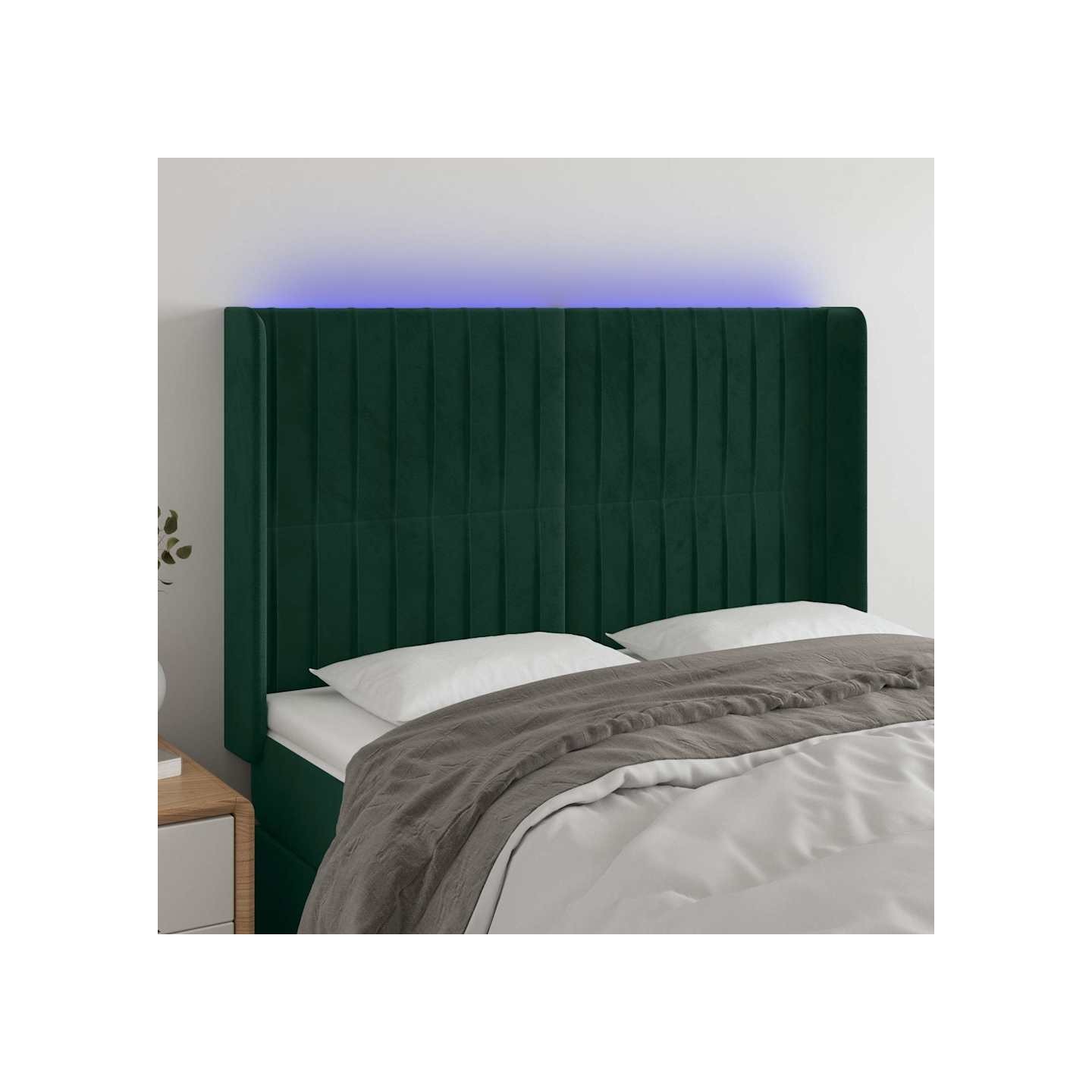 Tête de lit à LED Vert foncé 147x16x118/128 cm Velours