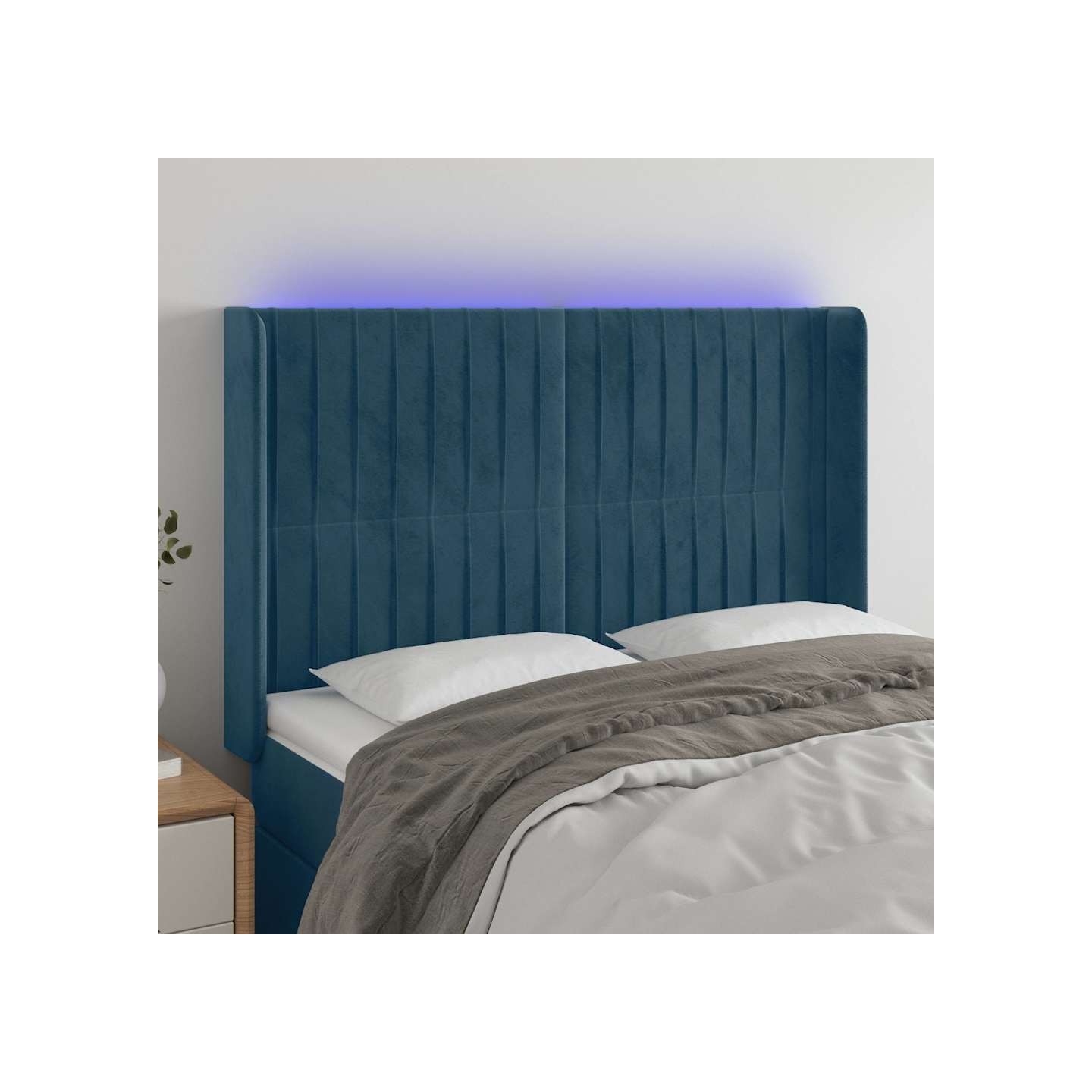 Tête de lit à LED Bleu foncé 147x16x118/128 cm Velours