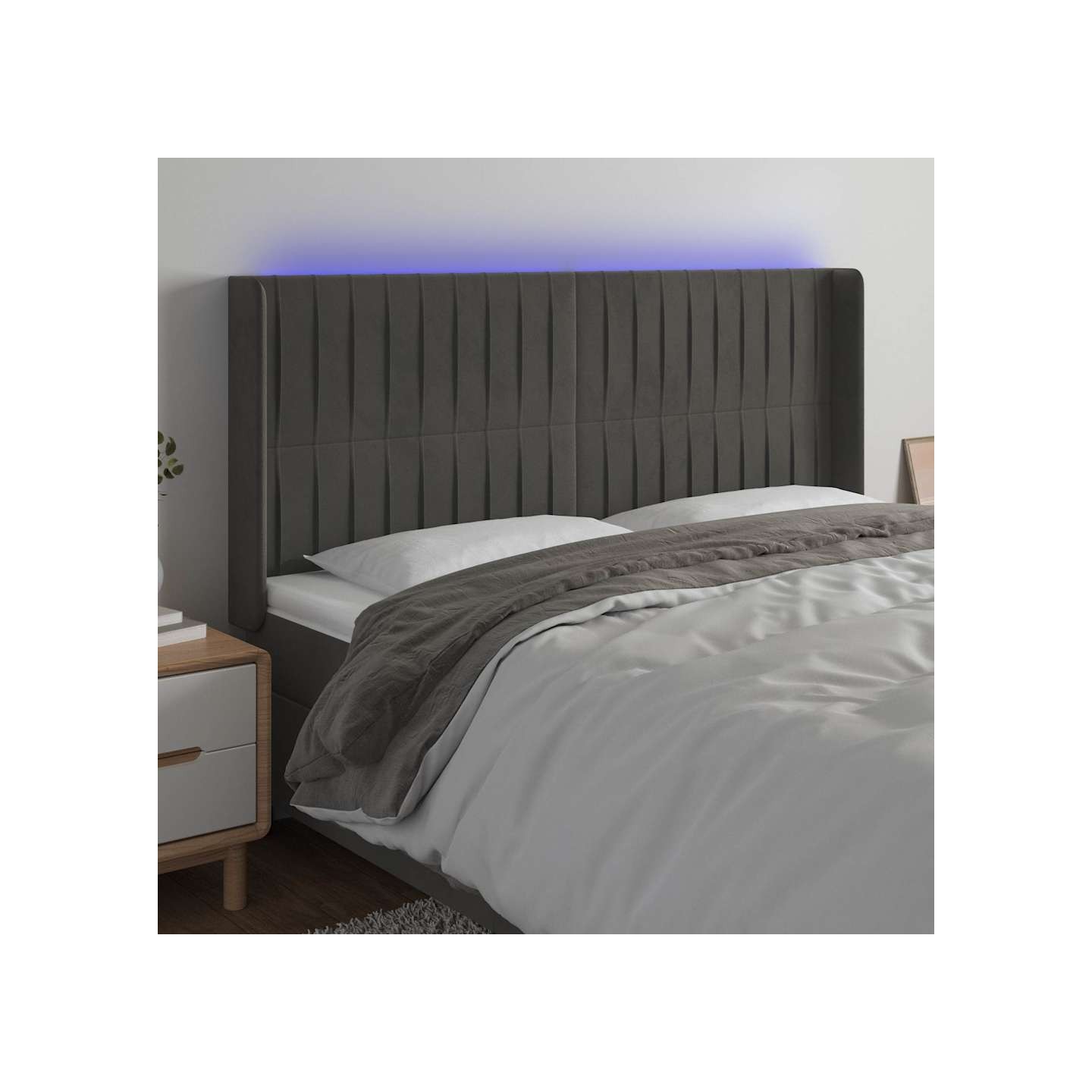 Tête de lit à LED Gris foncé 183x16x118/128 cm Velours