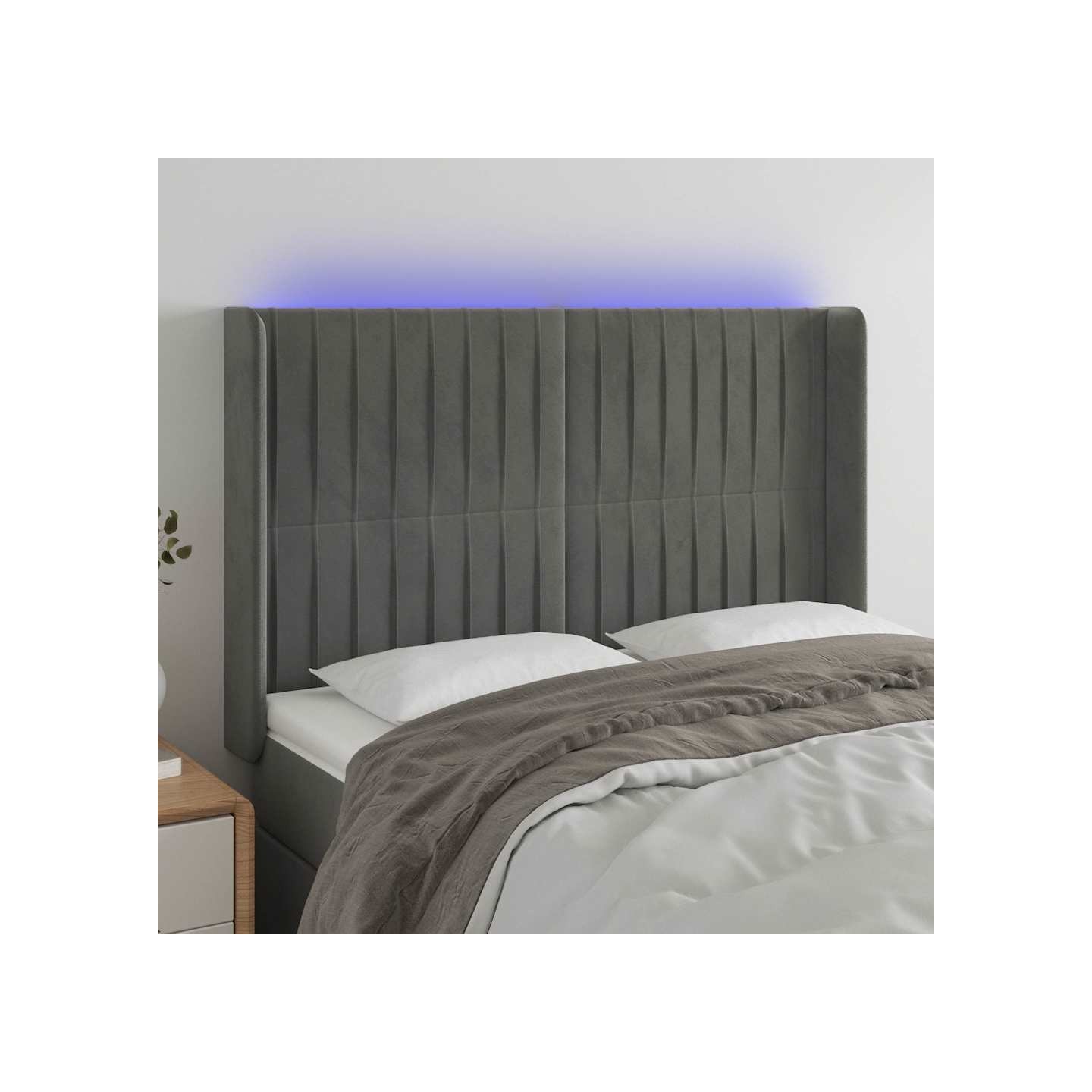 Tête de lit à LED Gris clair 147x16x118/128 cm Velours