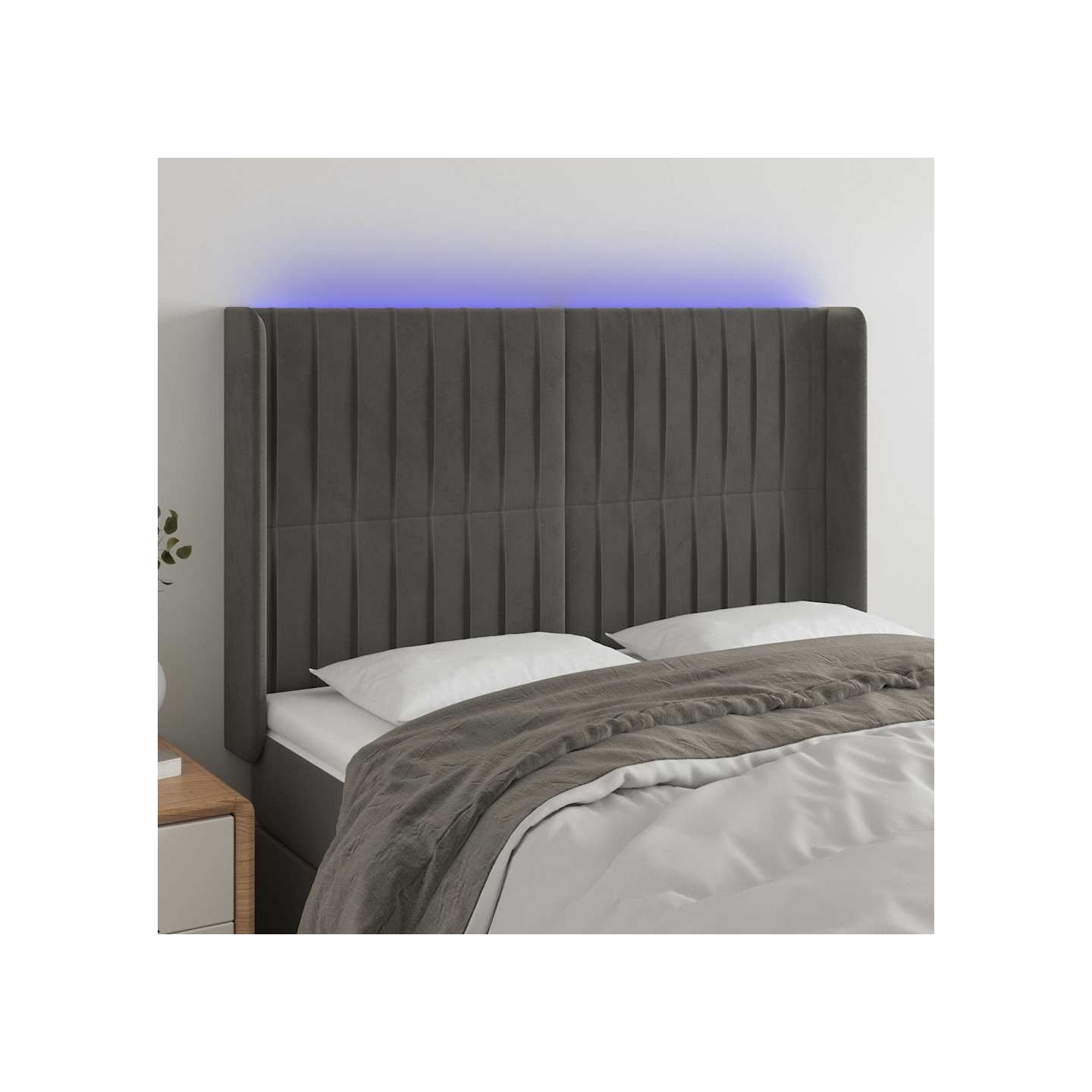 Tête de lit à LED Gris foncé 147x16x118/128 cm Velours