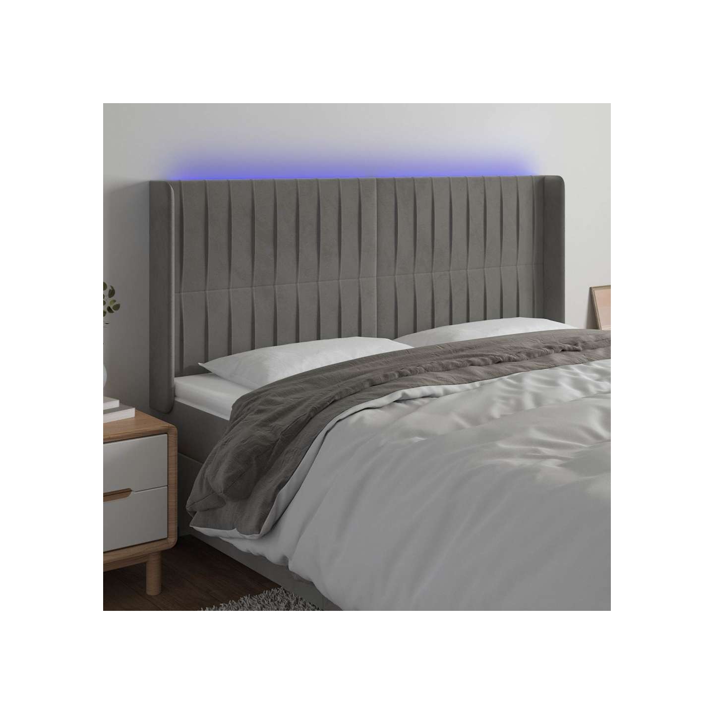 Tête de lit à LED Gris clair 163x16x118/128 cm Velours