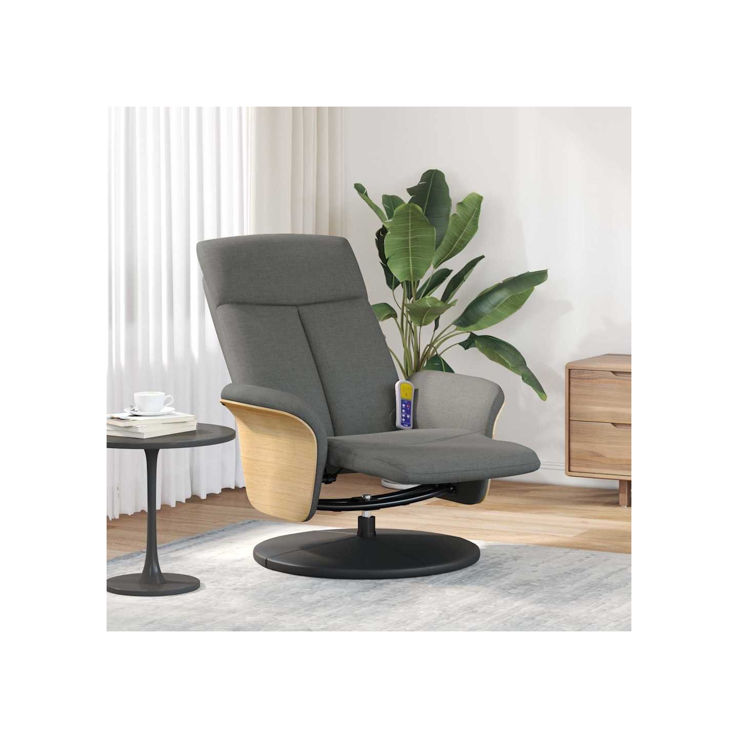 Fauteuil inclinable de massage et repose-pieds gris foncé tissu
