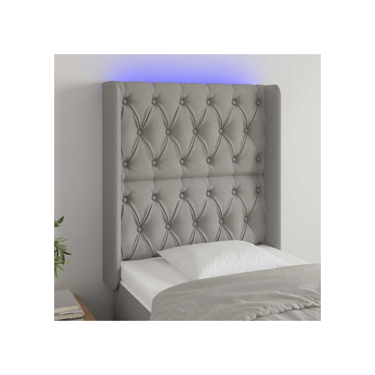 Tête de lit à LED Gris clair 83x16x118/128 cm Tissu