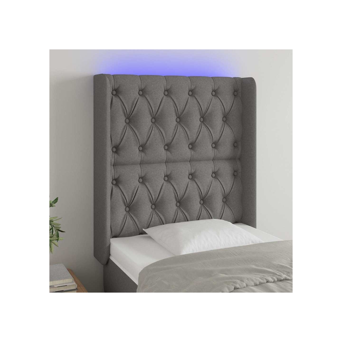 Tête de lit à LED Gris foncé 83x16x118/128 cm Tissu