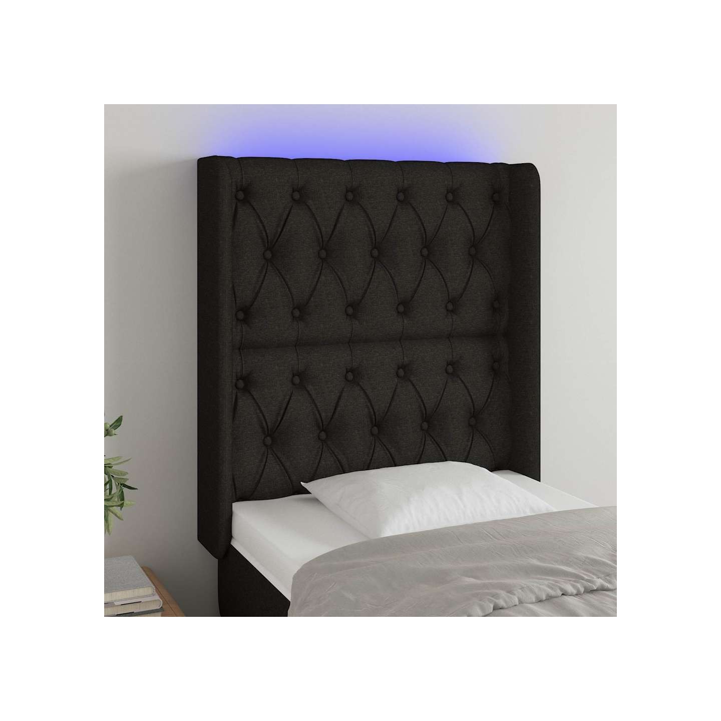 Tête de lit à LED Noir 83x16x118/128 cm Tissu