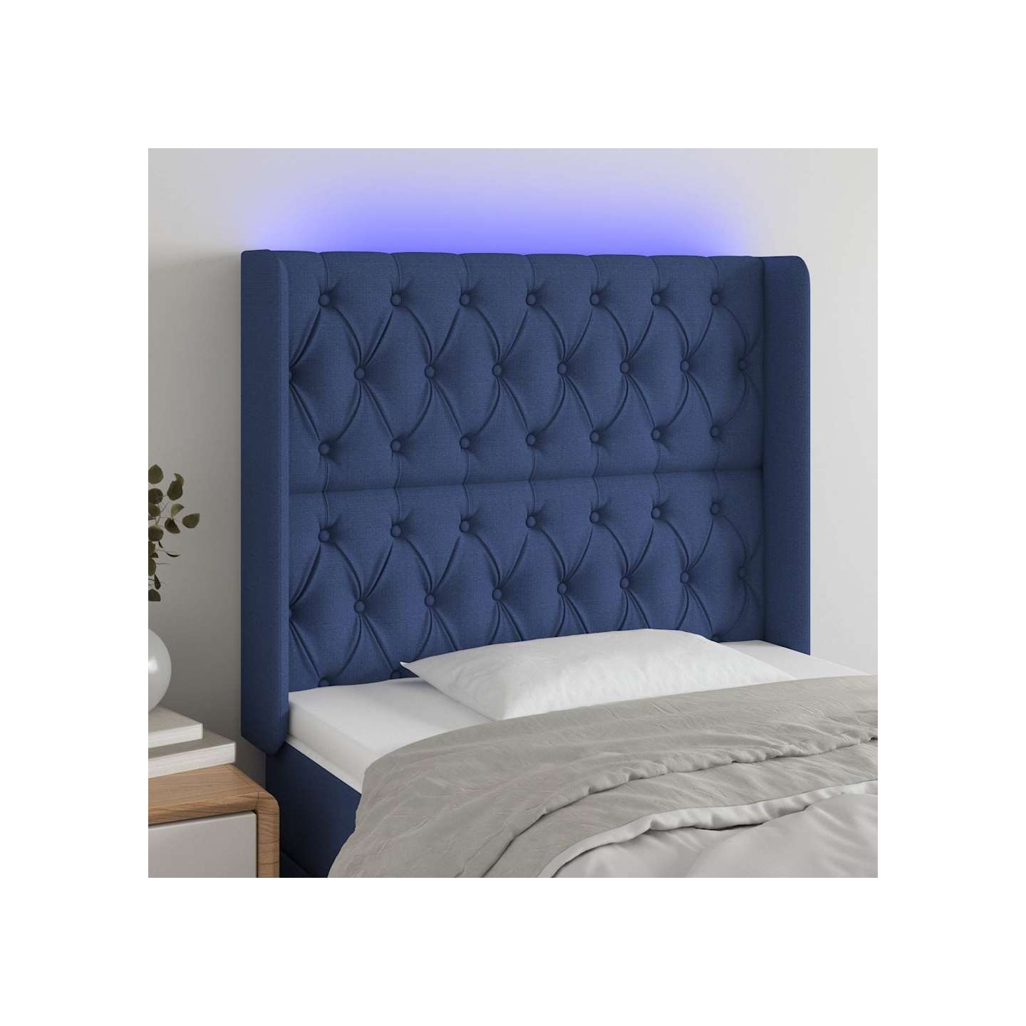 Tête de lit à LED Bleu 93x16x118/128 cm Tissu